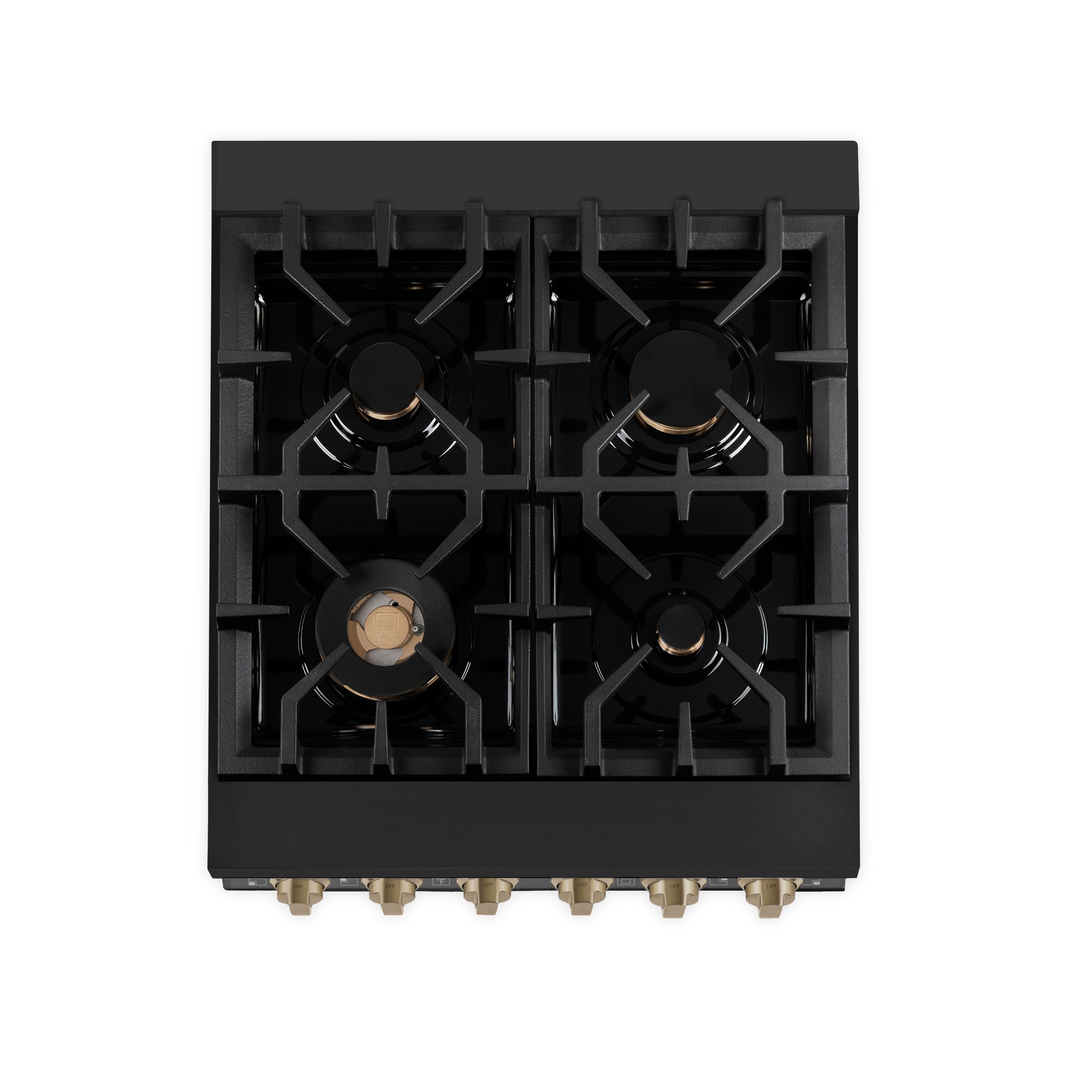 ZLINE Autograph Edition 24 in. Dual Fuel Range – Black Stainless Steel with Bronze Accents (RABZ-24-CB)