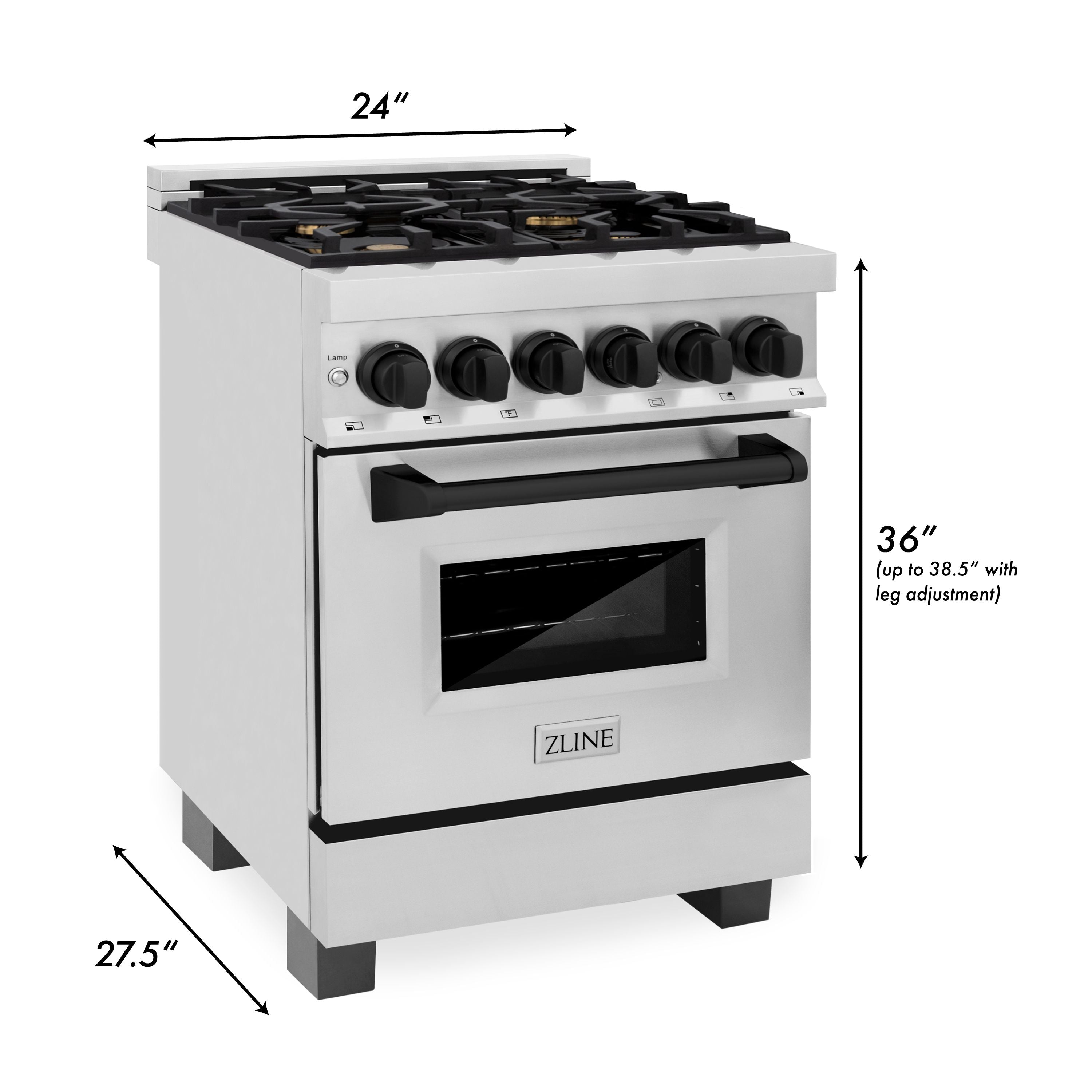 ZLINE Autograph 24" Dual Fuel Range, 2.8 cu. ft., Stainless Steel with Black Matte Accents (RAZ-24-MB)