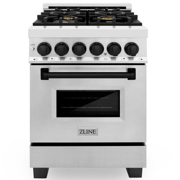 ZLINE Autograph 24" Dual Fuel Range, 2.8 cu. ft., Stainless Steel with Black Matte Accents (RAZ-24-MB)
