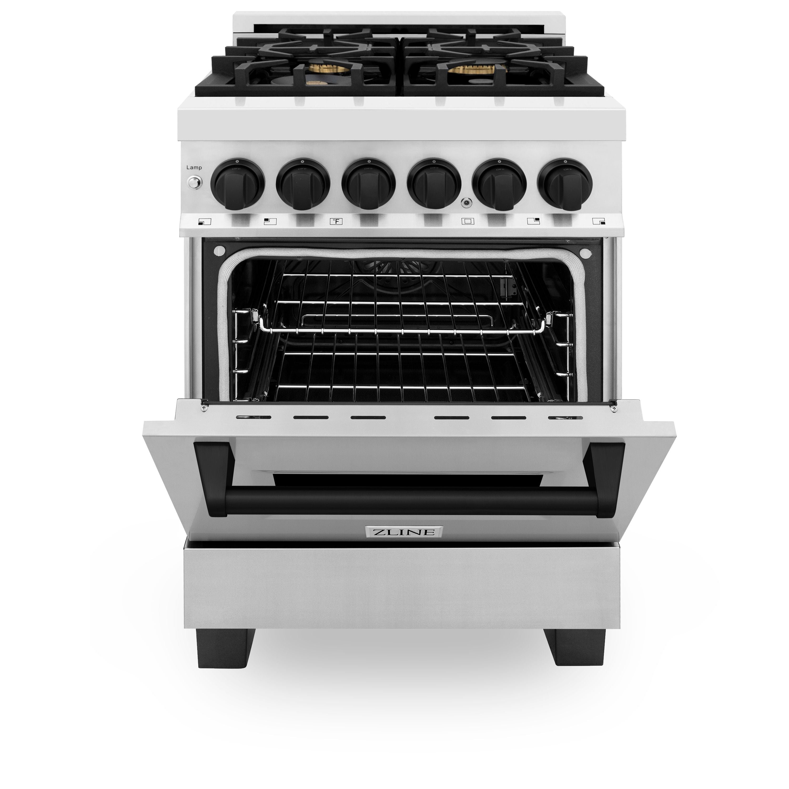 ZLINE Autograph 24" Dual Fuel Range, 2.8 cu. ft., Stainless Steel with Black Matte Accents (RAZ-24-MB)