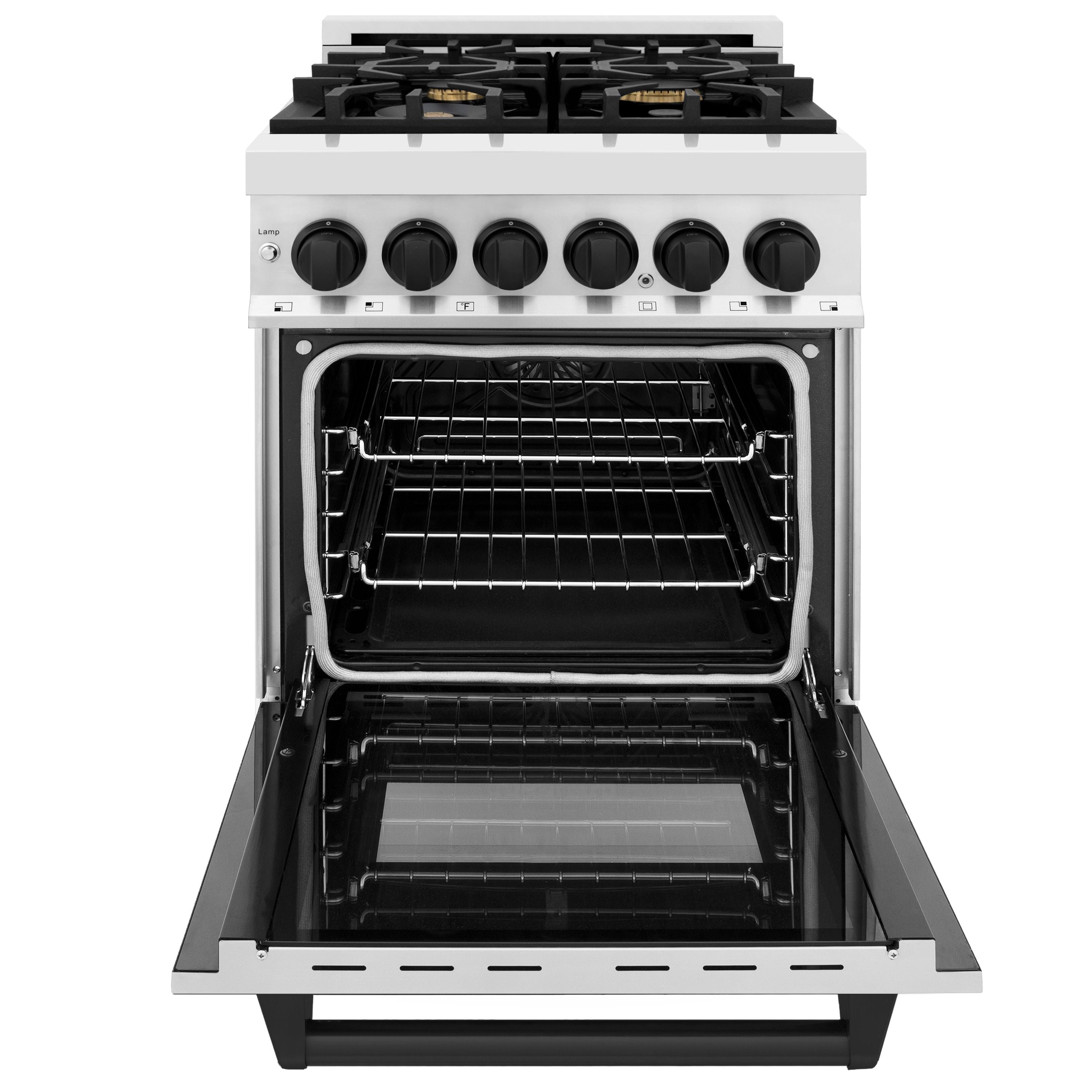 ZLINE Autograph 24" Dual Fuel Range, 2.8 cu. ft., Stainless Steel with Black Matte Accents (RAZ-24-MB)