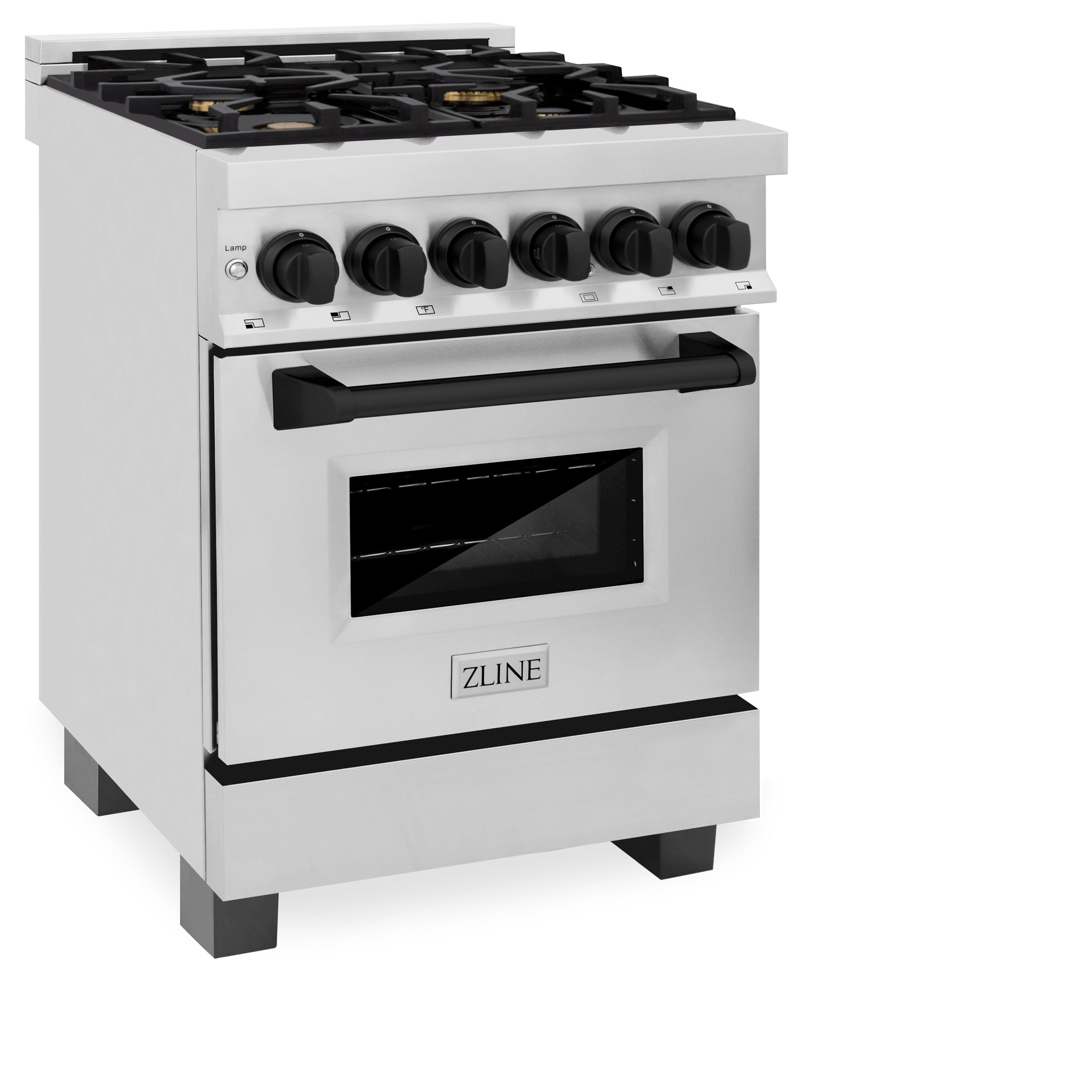 ZLINE Autograph 24" Dual Fuel Range, 2.8 cu. ft., Stainless Steel with Black Matte Accents (RAZ-24-MB)