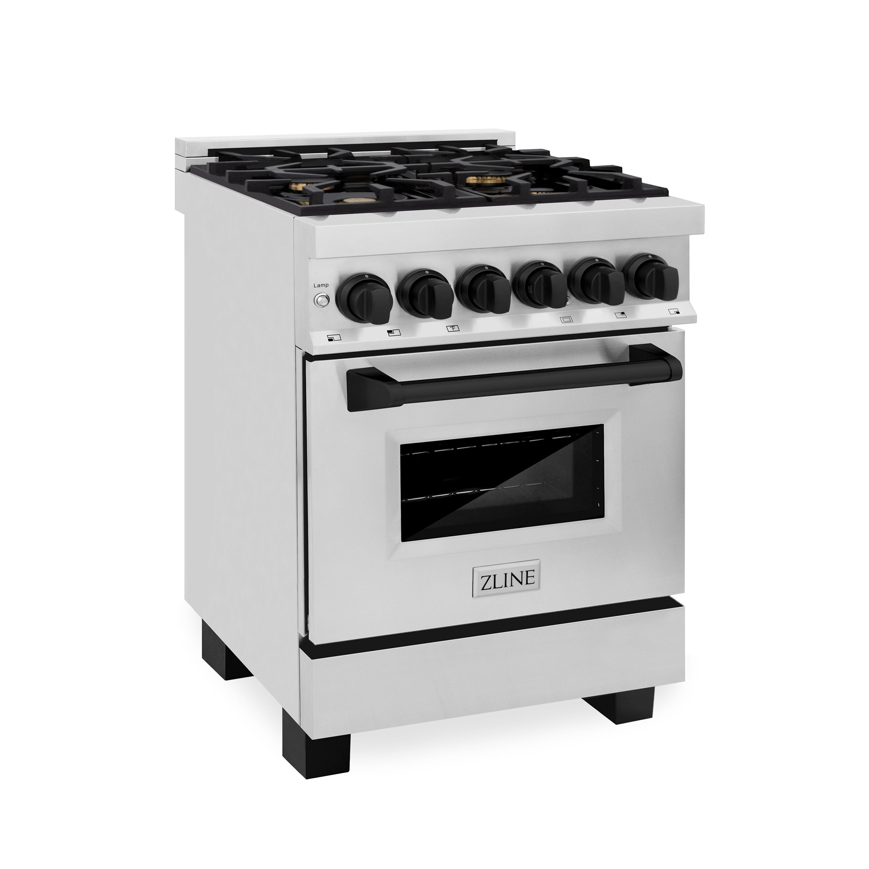 ZLINE Autograph 24" Dual Fuel Range, 2.8 cu. ft., Stainless Steel with Black Matte Accents (RAZ-24-MB)
