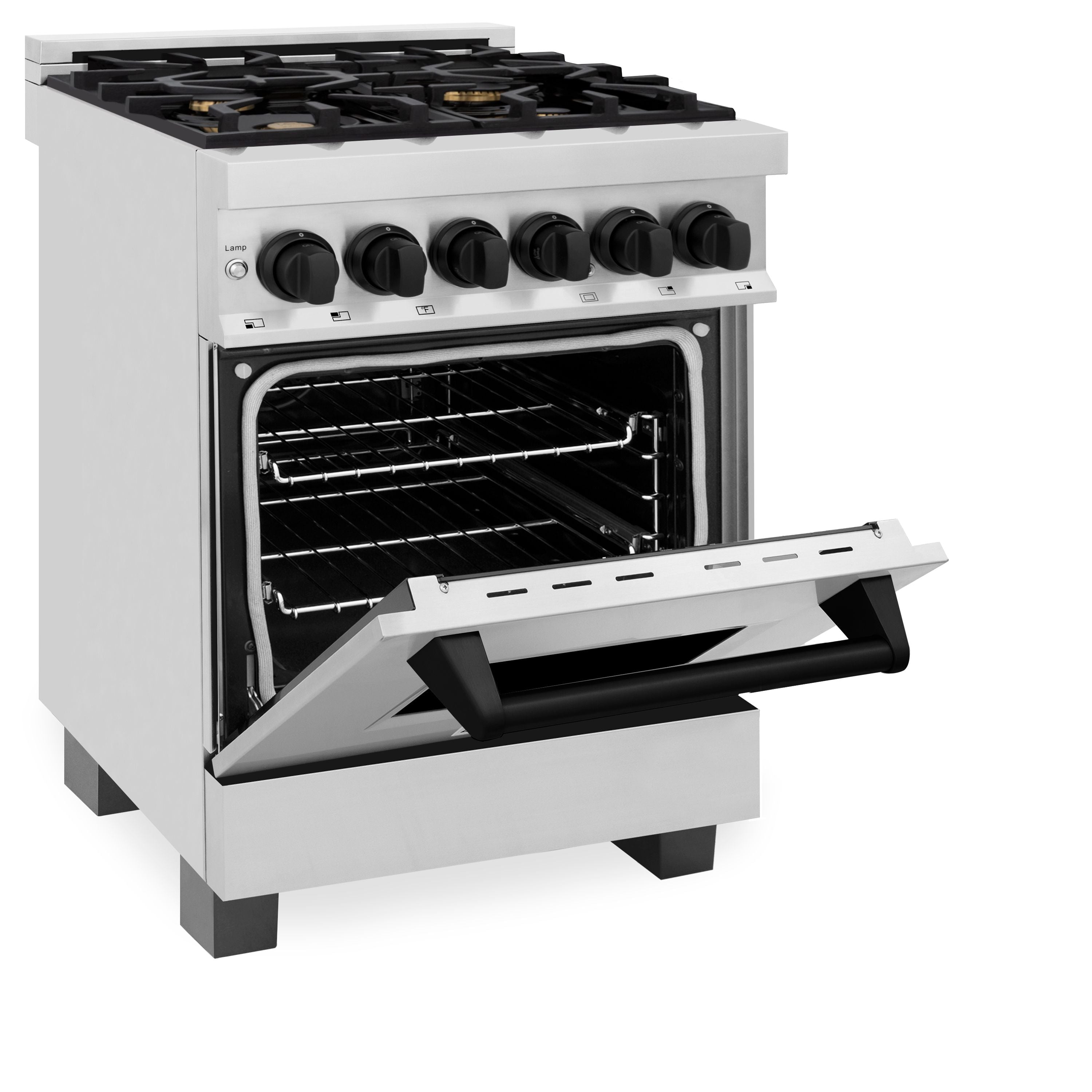 ZLINE Autograph 24" Dual Fuel Range, 2.8 cu. ft., Stainless Steel with Black Matte Accents (RAZ-24-MB)