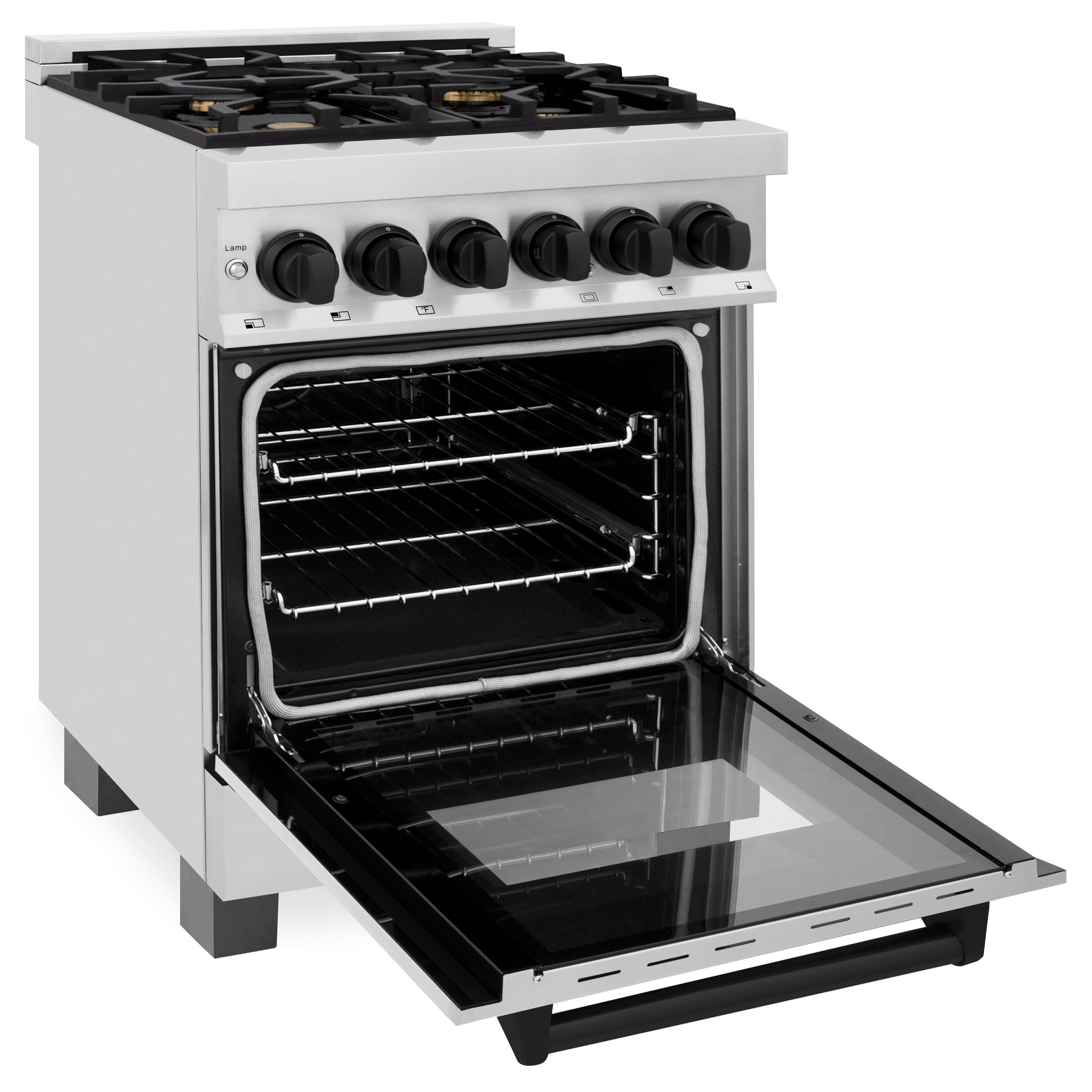 ZLINE Autograph 24" Dual Fuel Range, 2.8 cu. ft., Stainless Steel with Black Matte Accents (RAZ-24-MB)