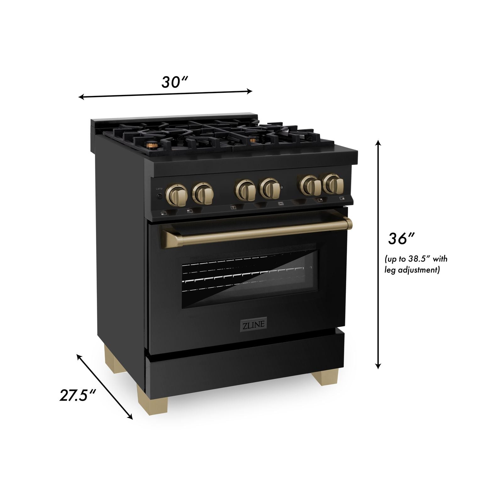 ZLINE Autograph Edition 30 in. 4.0 cu. ft. Dual Fuel Range with 4-Burner Gas Cooktop and Electric Convection Oven in Stainless Steel with Champagne Bronze Accents (RABZ-30-CB)