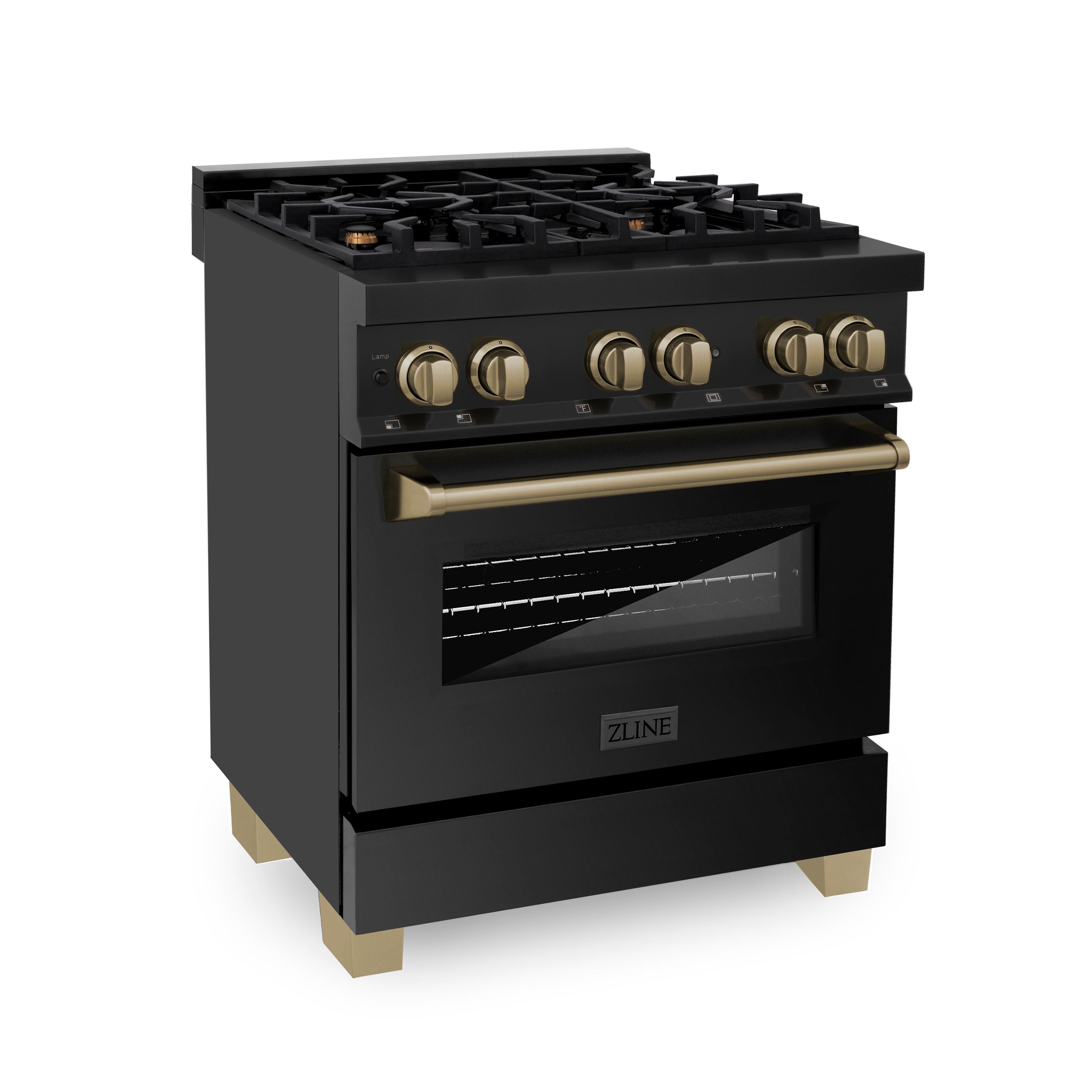 ZLINE Autograph Edition 30 in. 4.0 cu. ft. Dual Fuel Range with 4-Burner Gas Cooktop and Electric Convection Oven in Stainless Steel with Champagne Bronze Accents (RABZ-30-CB)