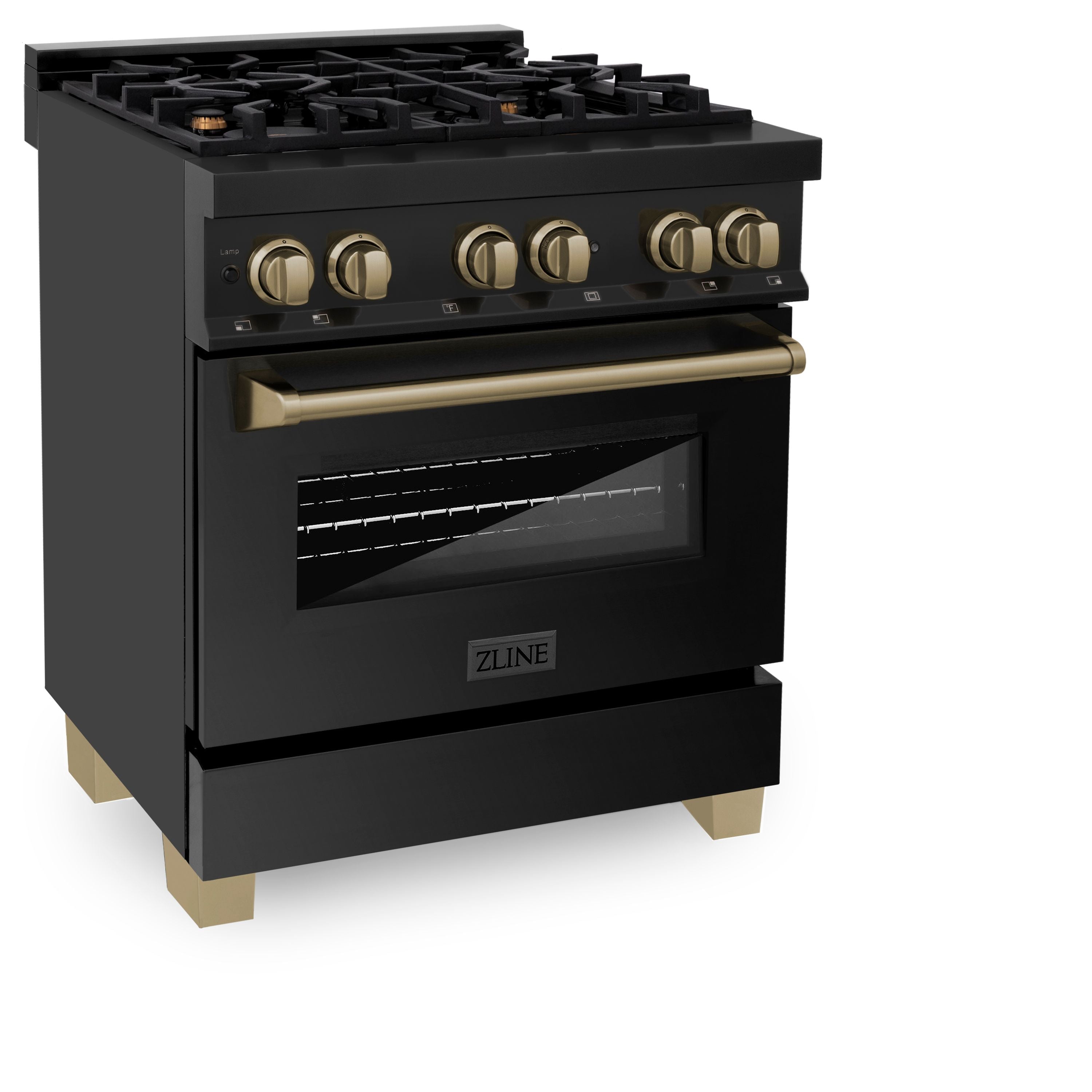 ZLINE Autograph Edition 30 in. 4.0 cu. ft. Dual Fuel Range with 4-Burner Gas Cooktop and Electric Convection Oven in Stainless Steel with Champagne Bronze Accents (RABZ-30-CB)