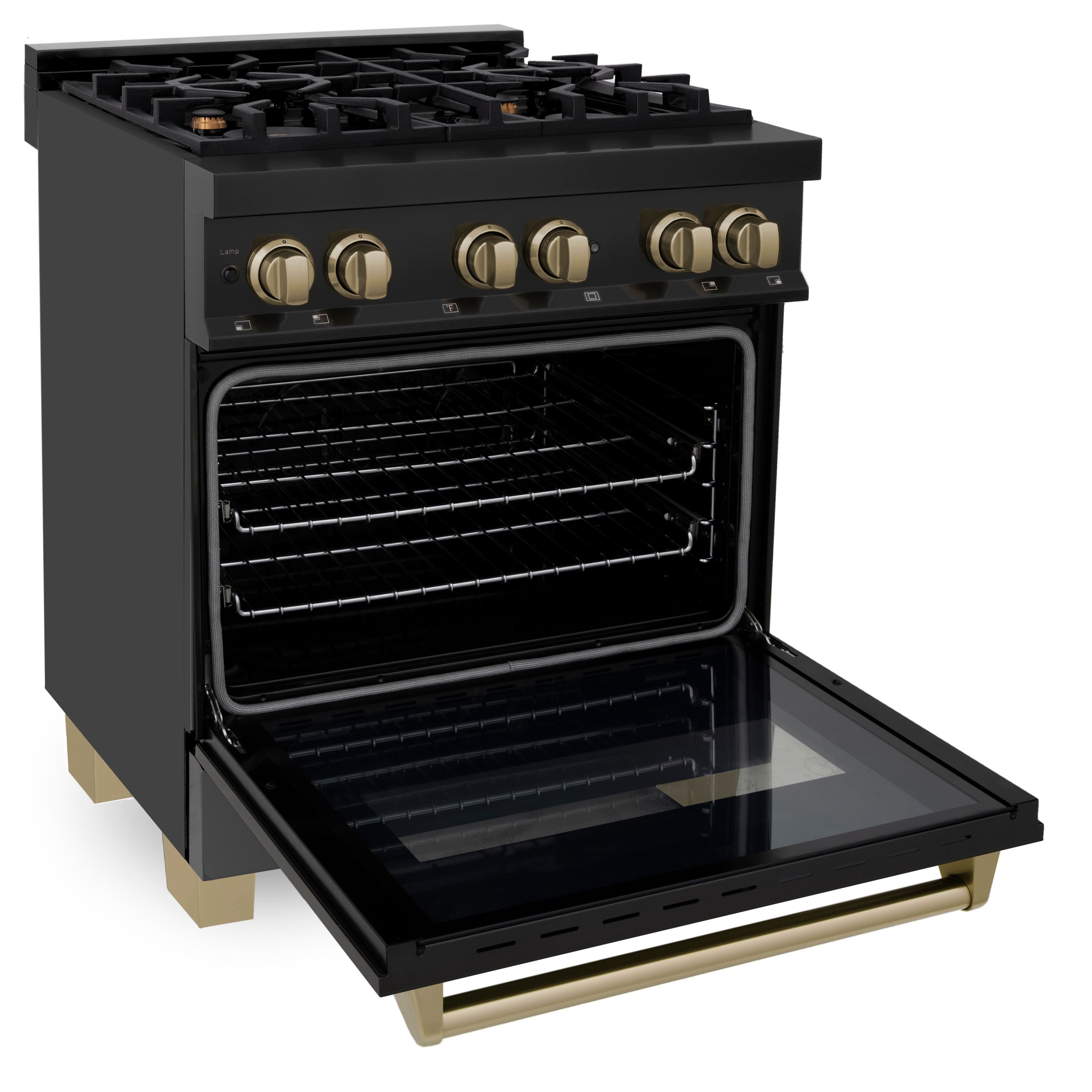 ZLINE Autograph Edition 30 in. 4.0 cu. ft. Dual Fuel Range with 4-Burner Gas Cooktop and Electric Convection Oven in Stainless Steel with Champagne Bronze Accents (RABZ-30-CB)