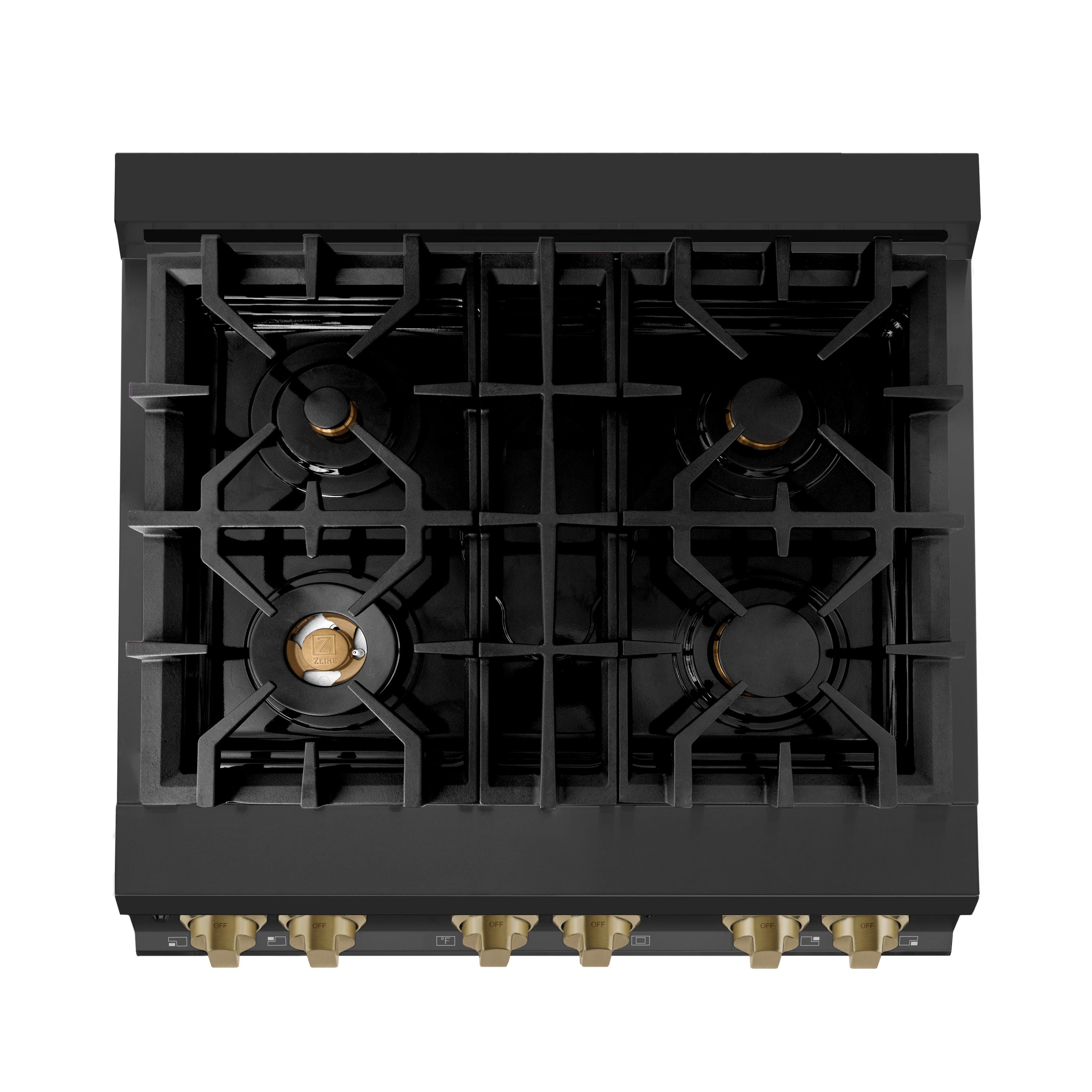 ZLINE Autograph Edition 30 in. 4.0 cu. ft. Dual Fuel Range with 4-Burner Gas Cooktop and Electric Convection Oven in Stainless Steel with Champagne Bronze Accents (RABZ-30-CB)