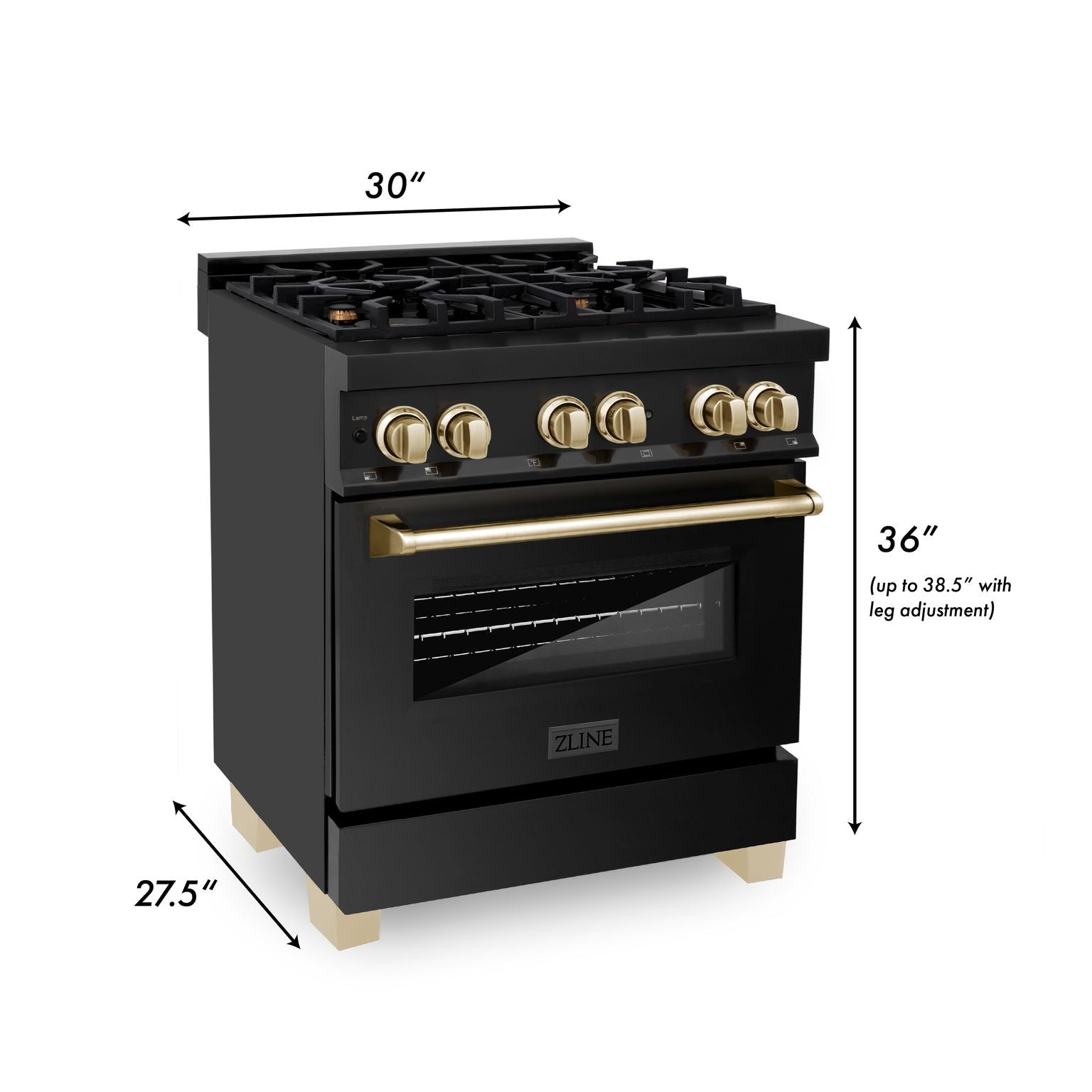 ZLINE Autograph Edition 30 in. 4.0 cu. ft. Dual Fuel Range in Black Stainless Steel with Gold Accents (RABZ-30-G)