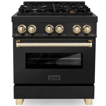 ZLINE Autograph Edition 30 in. 4.0 cu. ft. Dual Fuel Range in Black Stainless Steel with Gold Accents (RABZ-30-G)
