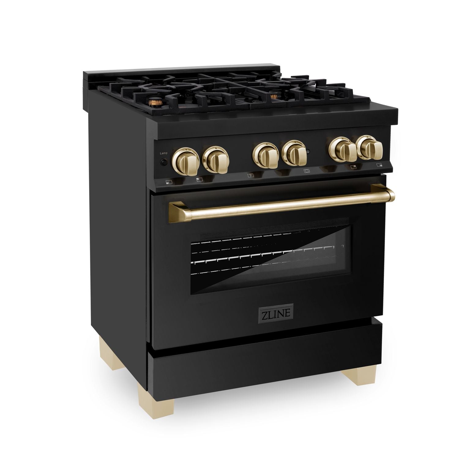 ZLINE Autograph Edition 30 in. 4.0 cu. ft. Dual Fuel Range in Black Stainless Steel with Gold Accents (RABZ-30-G)