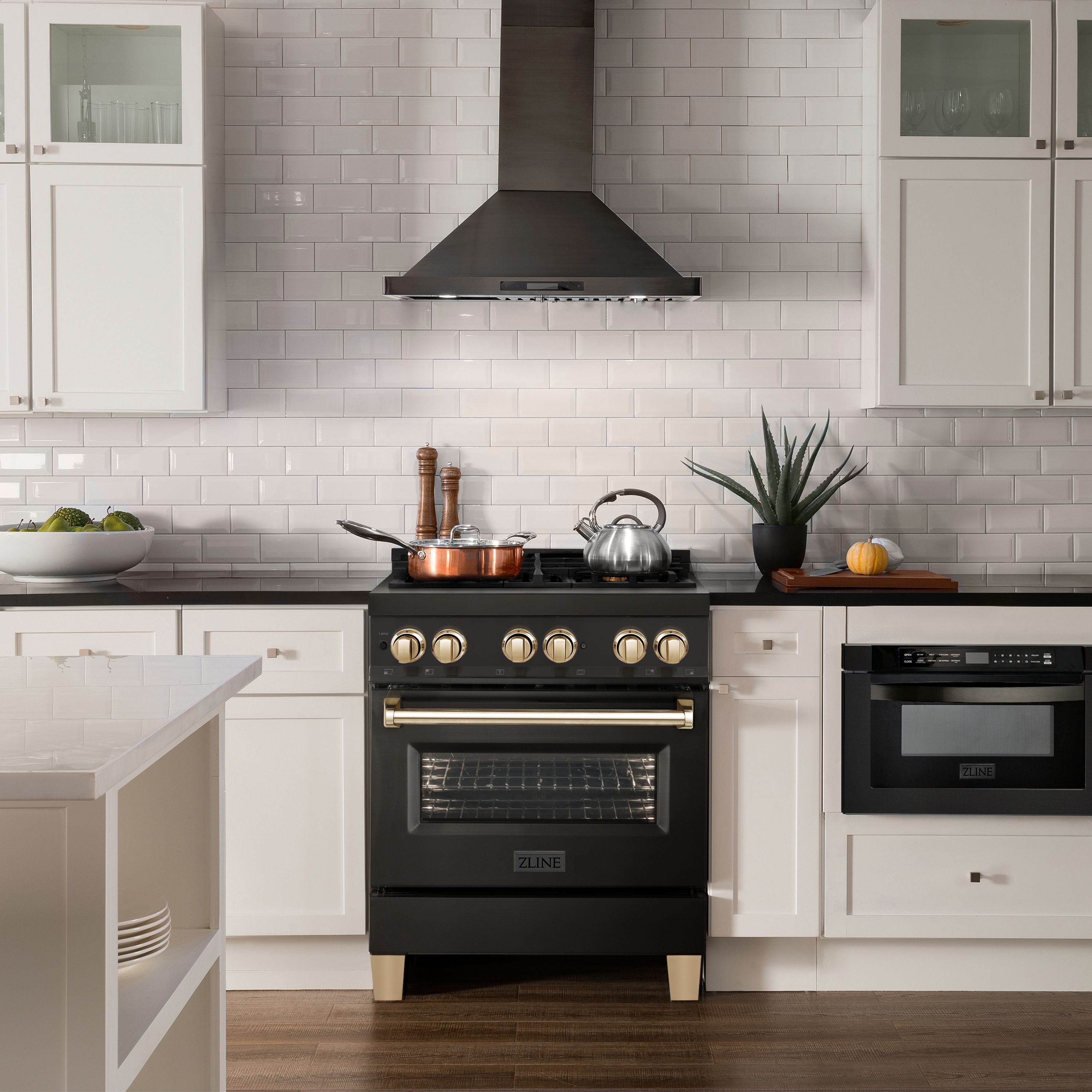 ZLINE Autograph Edition 30 in. 4.0 cu. ft. Dual Fuel Range in Black Stainless Steel with Gold Accents (RABZ-30-G)