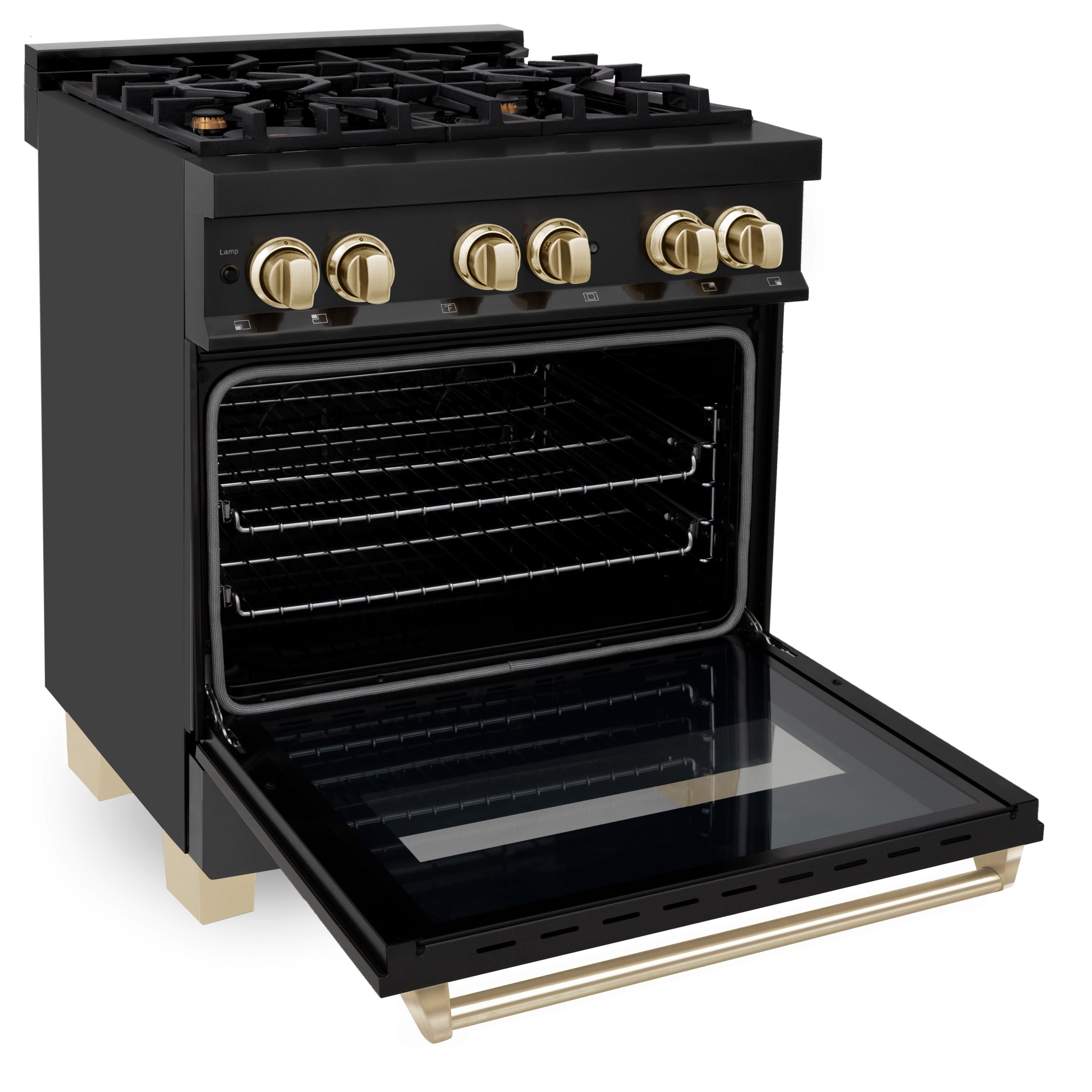 ZLINE Autograph Edition 30 in. 4.0 cu. ft. Dual Fuel Range in Black Stainless Steel with Gold Accents (RABZ-30-G)