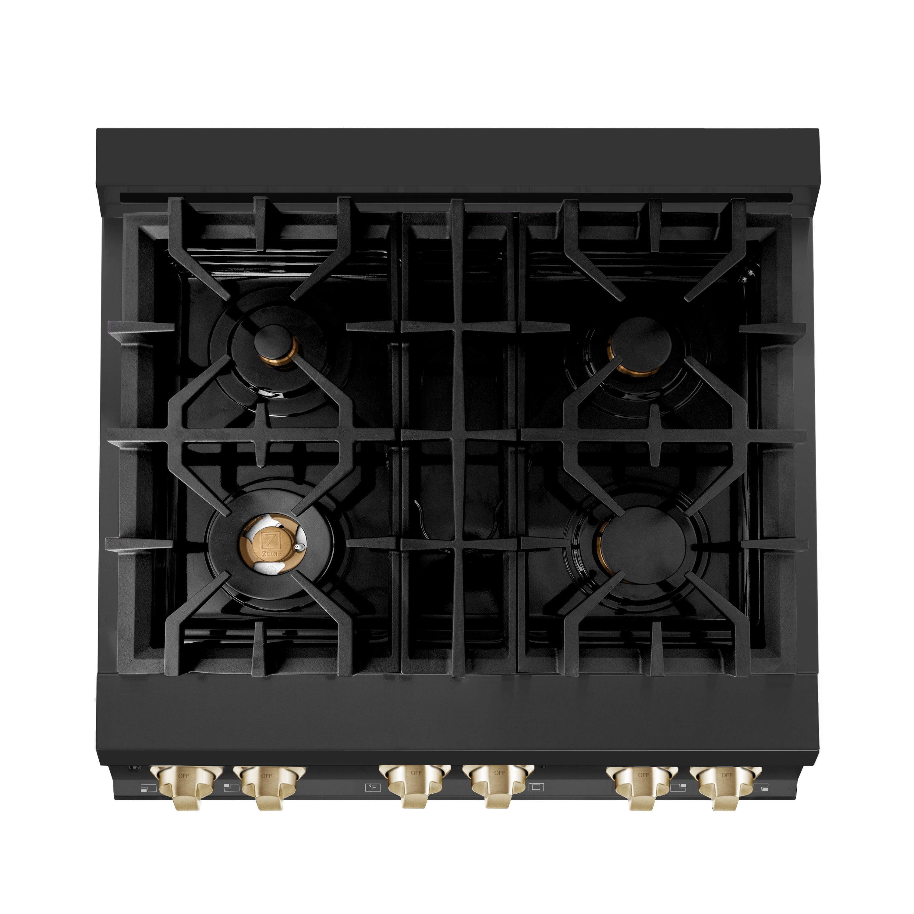 ZLINE Autograph Edition 30 in. 4.0 cu. ft. Dual Fuel Range in Black Stainless Steel with Gold Accents (RABZ-30-G)