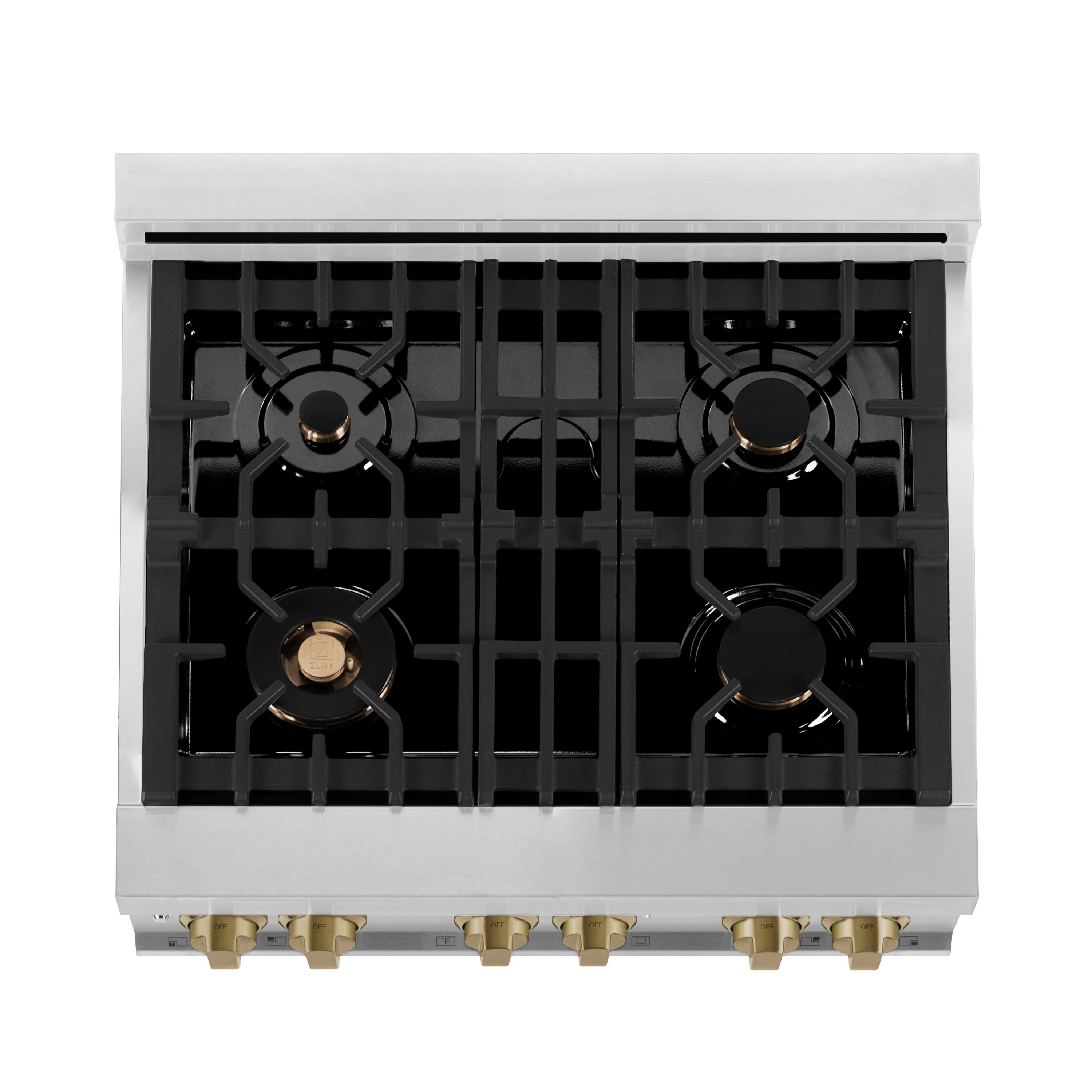 ZLINE Autograph Package - 30" Dual Fuel Range, Range Hood, Dishwasher with White Matte, Bronze Accents
