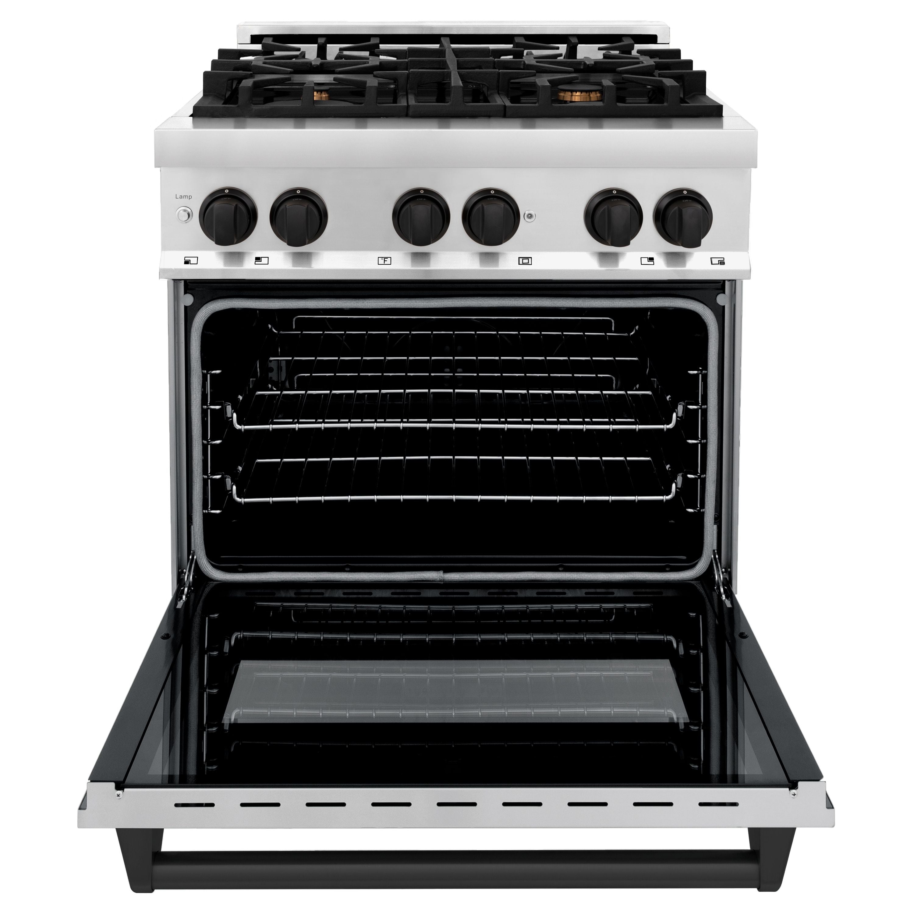 ZLINE Autograph 30 in. 4.0 cu. ft. Dual Fuel Range with Gas Cooktop and Electric Convection Oven in Stainless Steel with Black Matte Accents (RAZ-30-MB)