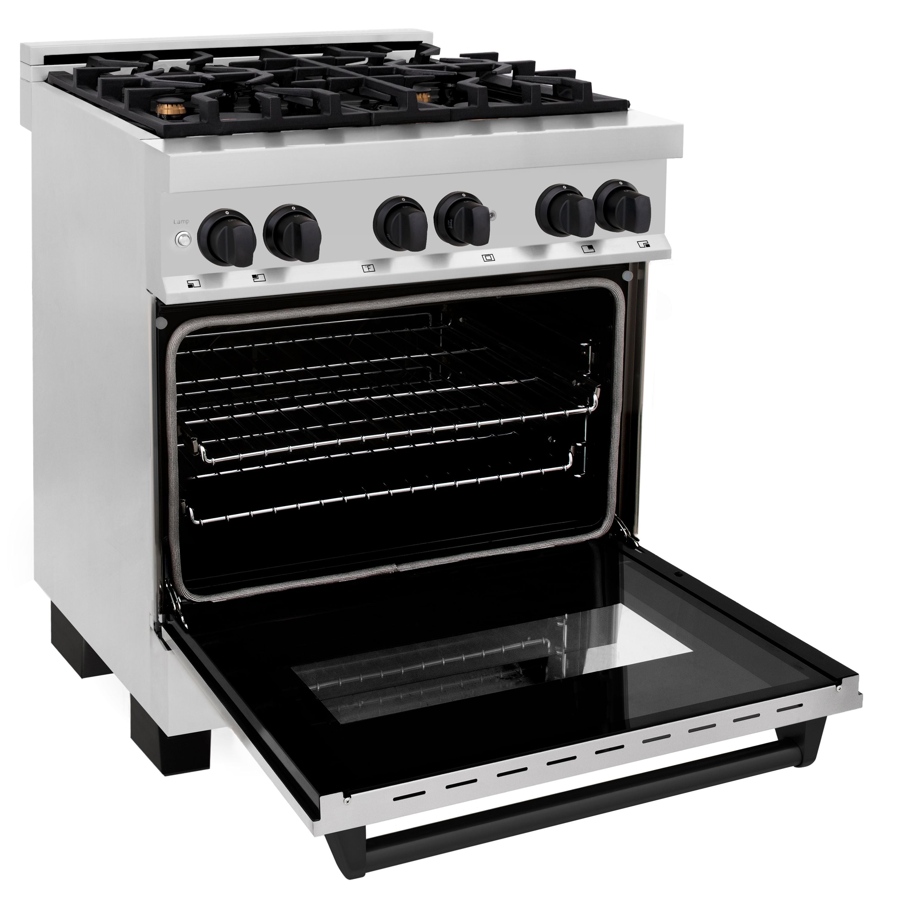 ZLINE Autograph 30 in. 4.0 cu. ft. Dual Fuel Range with Gas Cooktop and Electric Convection Oven in Stainless Steel with Black Matte Accents (RAZ-30-MB)