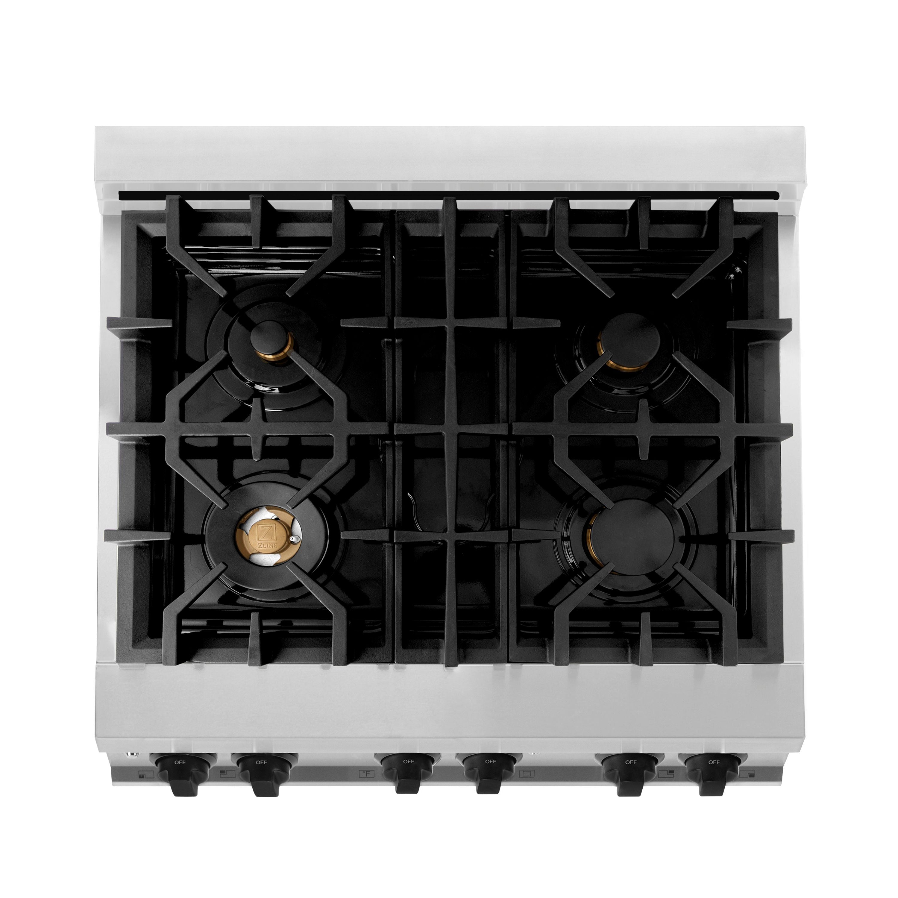 ZLINE Autograph 30 in. 4.0 cu. ft. Dual Fuel Range with Gas Cooktop and Electric Convection Oven in Stainless Steel with Black Matte Accents (RAZ-30-MB)
