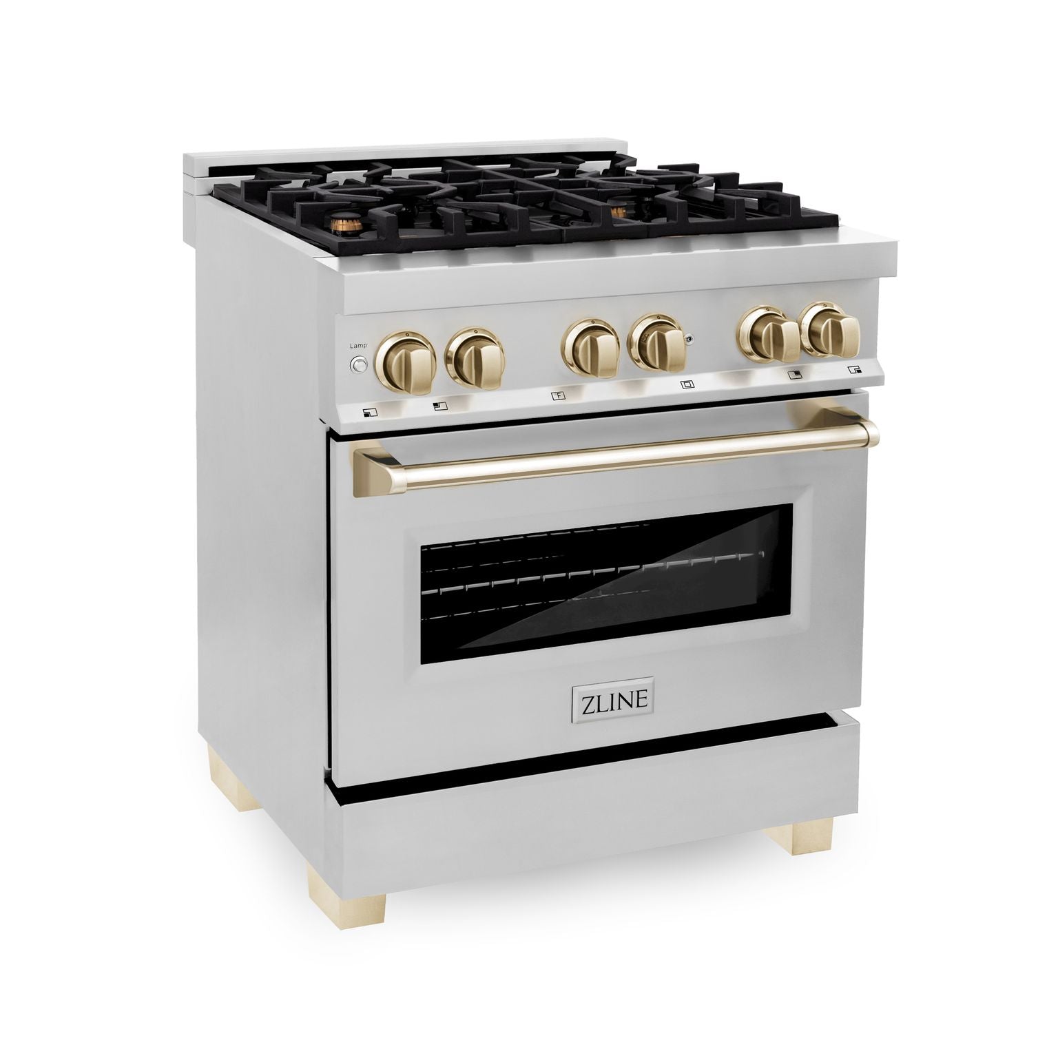 ZLINE Autograph Edition 30 in. Dual Fuel Range, 4.0 cu. ft. Electric Convection Oven, Stainless Steel with Gold Accents (RAZ-30-G)
