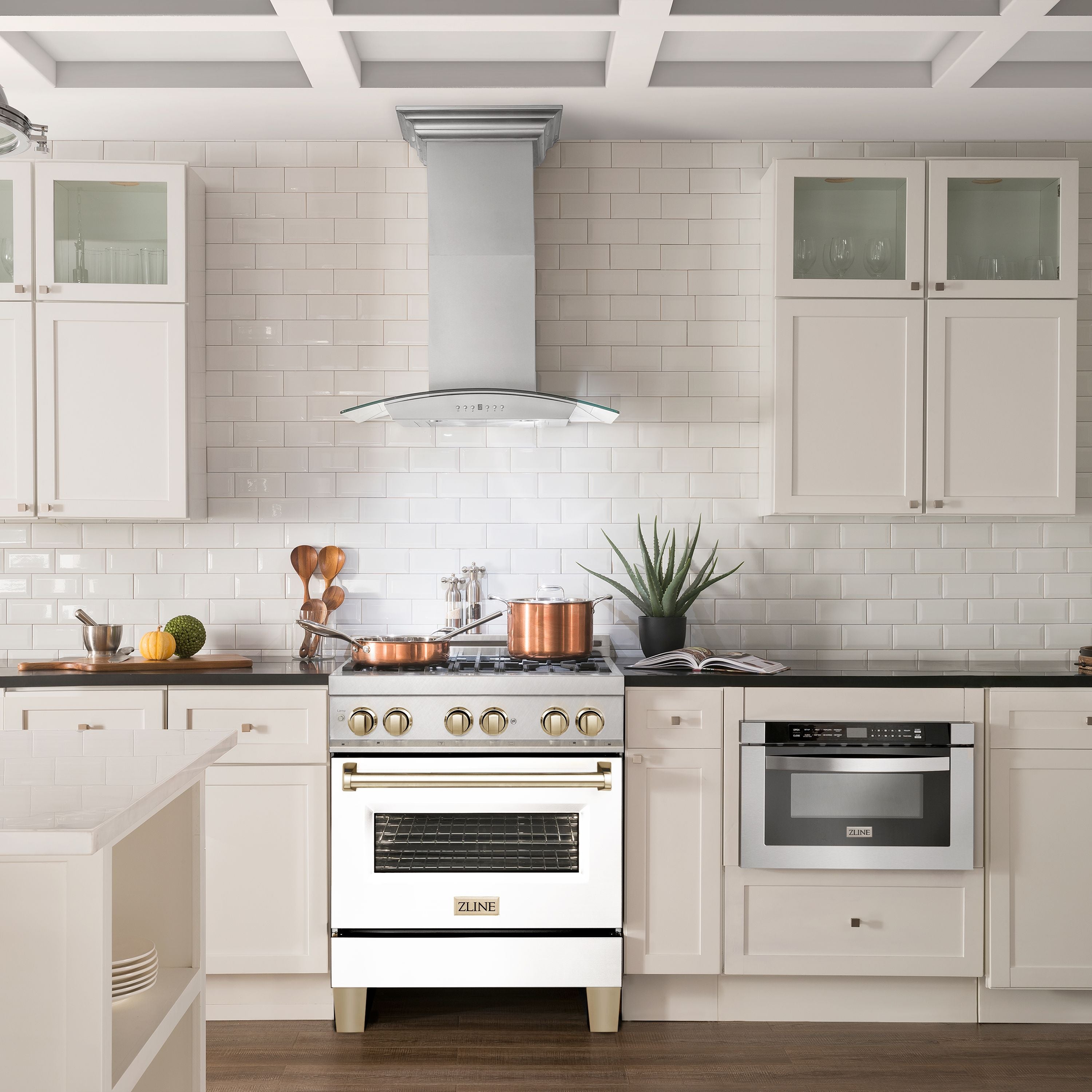 ZLINE Autograph Edition 30 in. 4.0 cu. ft. Legacy Dual Fuel Range with 4 Burner Gas Cooktop and Electric Convection Oven in Satin Stainless Steel with White Matte Door and Polished Gold Accents (RASZ-WM-30-G)