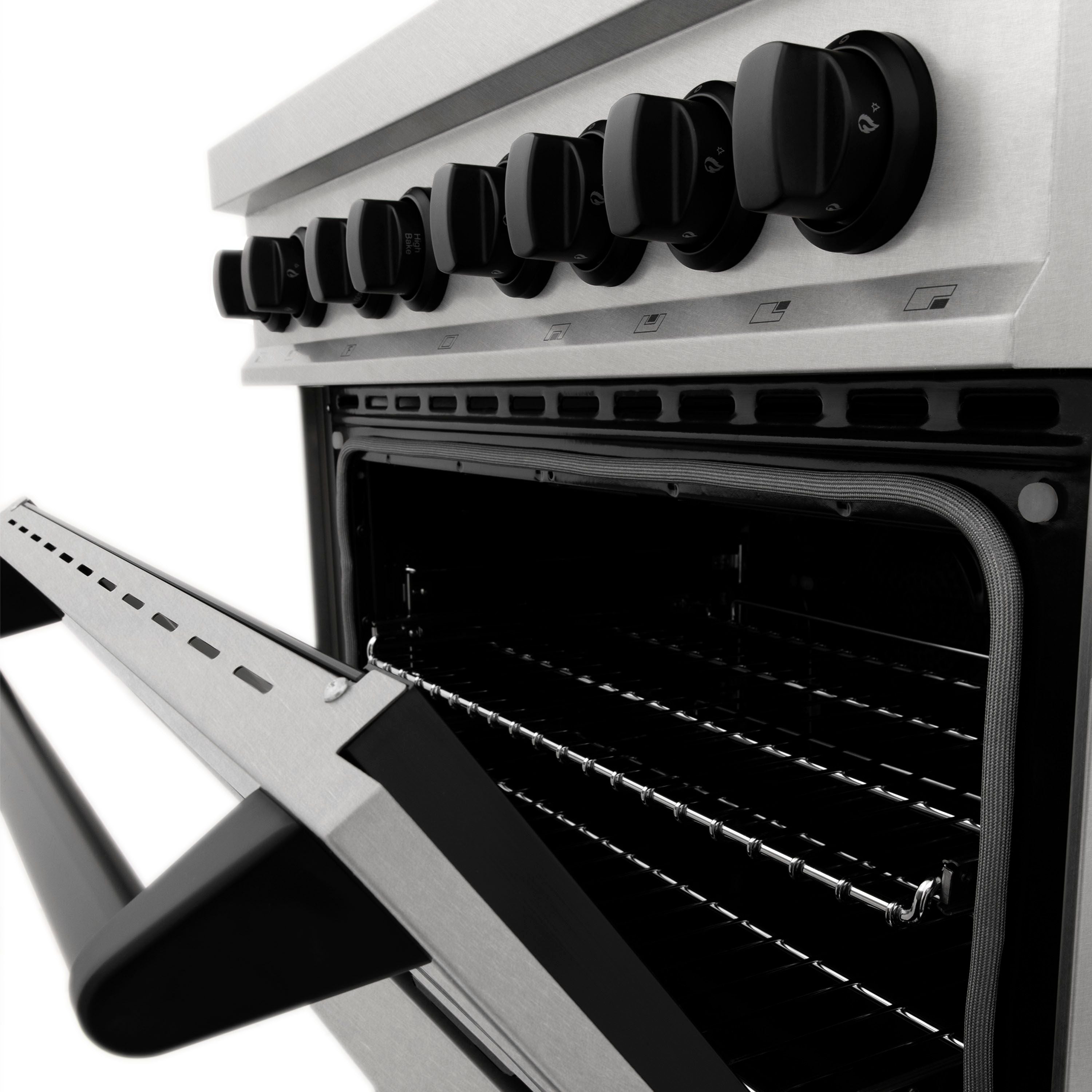 ZLINE Autograph Edition Legacy 30" Dual Fuel Range, 4.0 cu. ft. Electric Convection Oven, 4-Burner Gas Cooktop, Satin Stainless Steel with Matte Black Accents (RASZ-SN-30-MB)