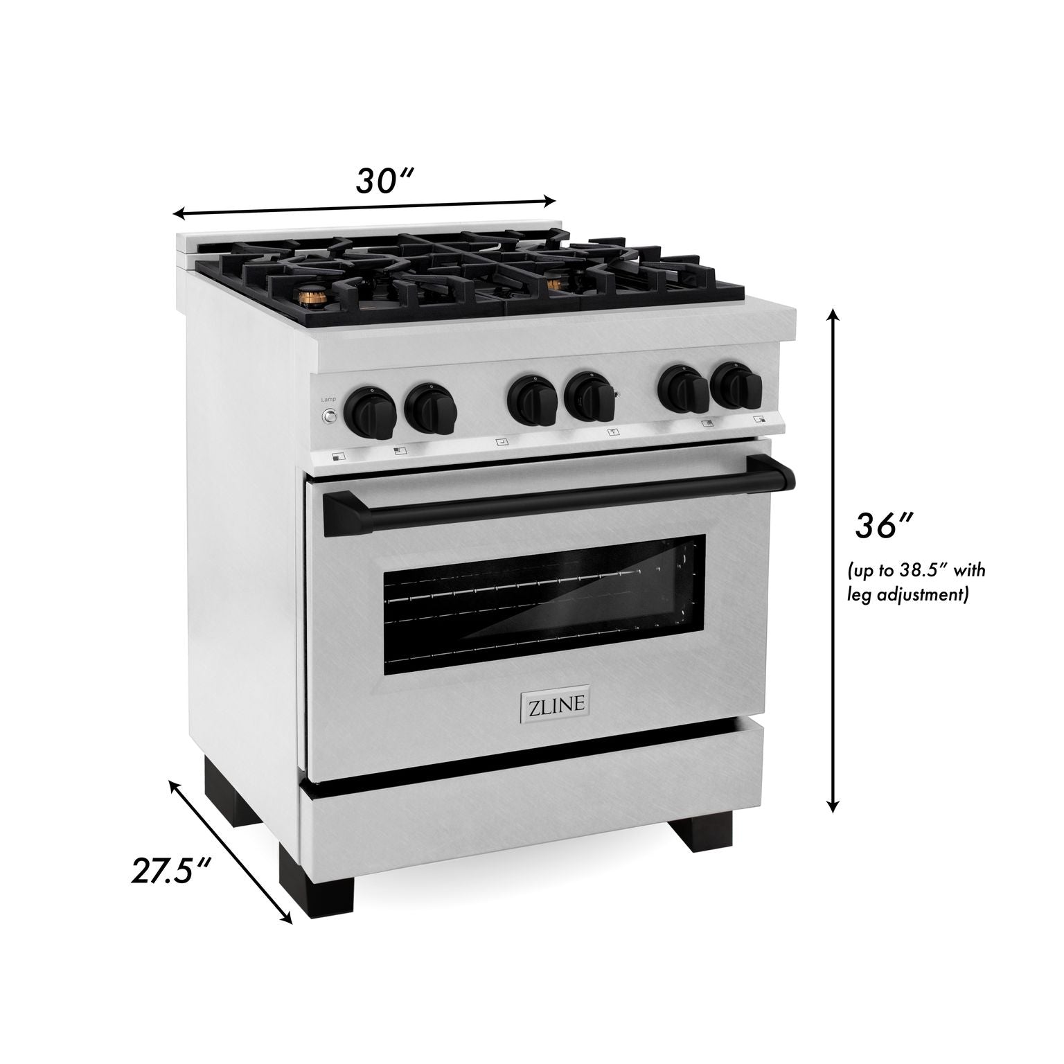 ZLINE Autograph Edition Legacy 30" Dual Fuel Range, 4.0 cu. ft. Electric Convection Oven, 4-Burner Gas Cooktop, Satin Stainless Steel with Matte Black Accents (RASZ-SN-30-MB)