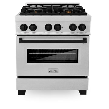 ZLINE Autograph Edition Legacy 30" Dual Fuel Range, 4.0 cu. ft. Electric Convection Oven, 4-Burner Gas Cooktop, Satin Stainless Steel with Matte Black Accents (RASZ-SN-30-MB)