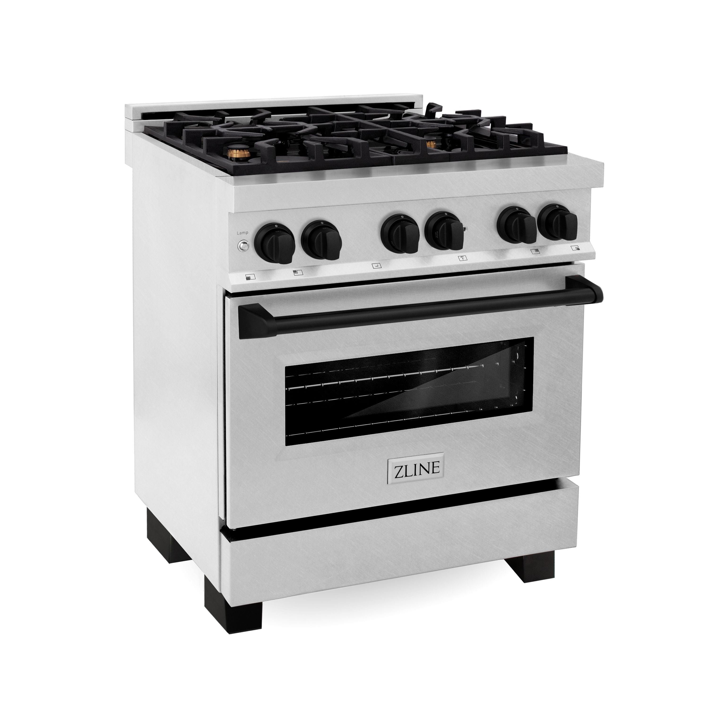 ZLINE Autograph Edition Legacy 30" Dual Fuel Range, 4.0 cu. ft. Electric Convection Oven, 4-Burner Gas Cooktop, Satin Stainless Steel with Matte Black Accents (RASZ-SN-30-MB)