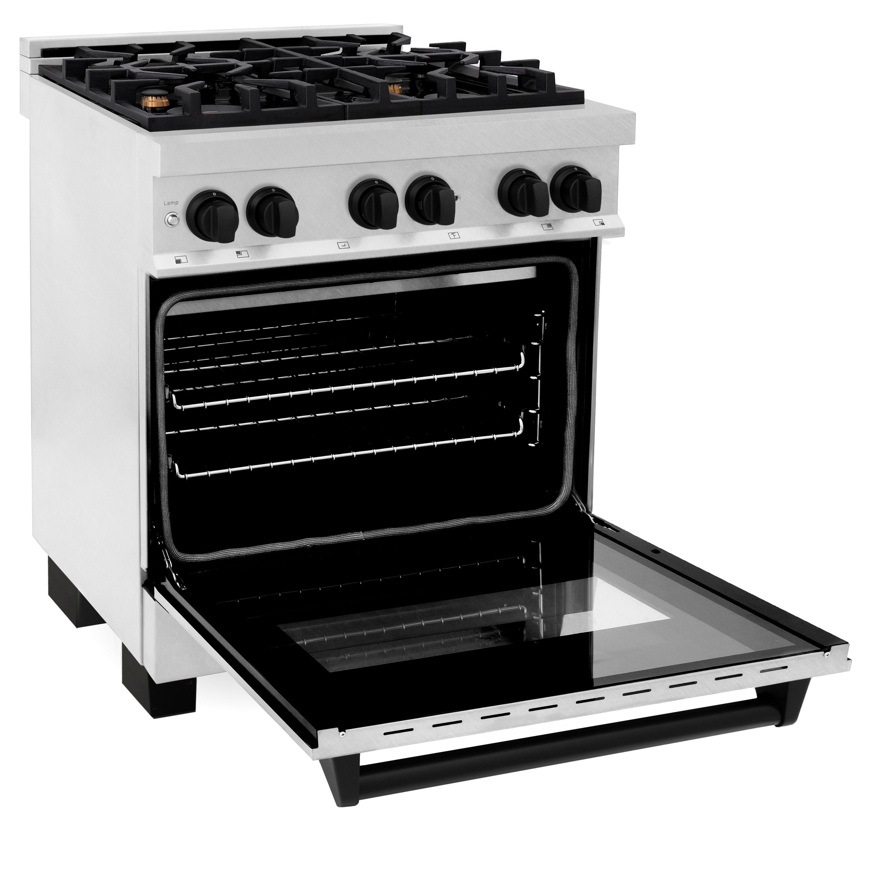 ZLINE Autograph Edition Legacy 30" Dual Fuel Range, 4.0 cu. ft. Electric Convection Oven, 4-Burner Gas Cooktop, Satin Stainless Steel with Matte Black Accents (RASZ-SN-30-MB)
