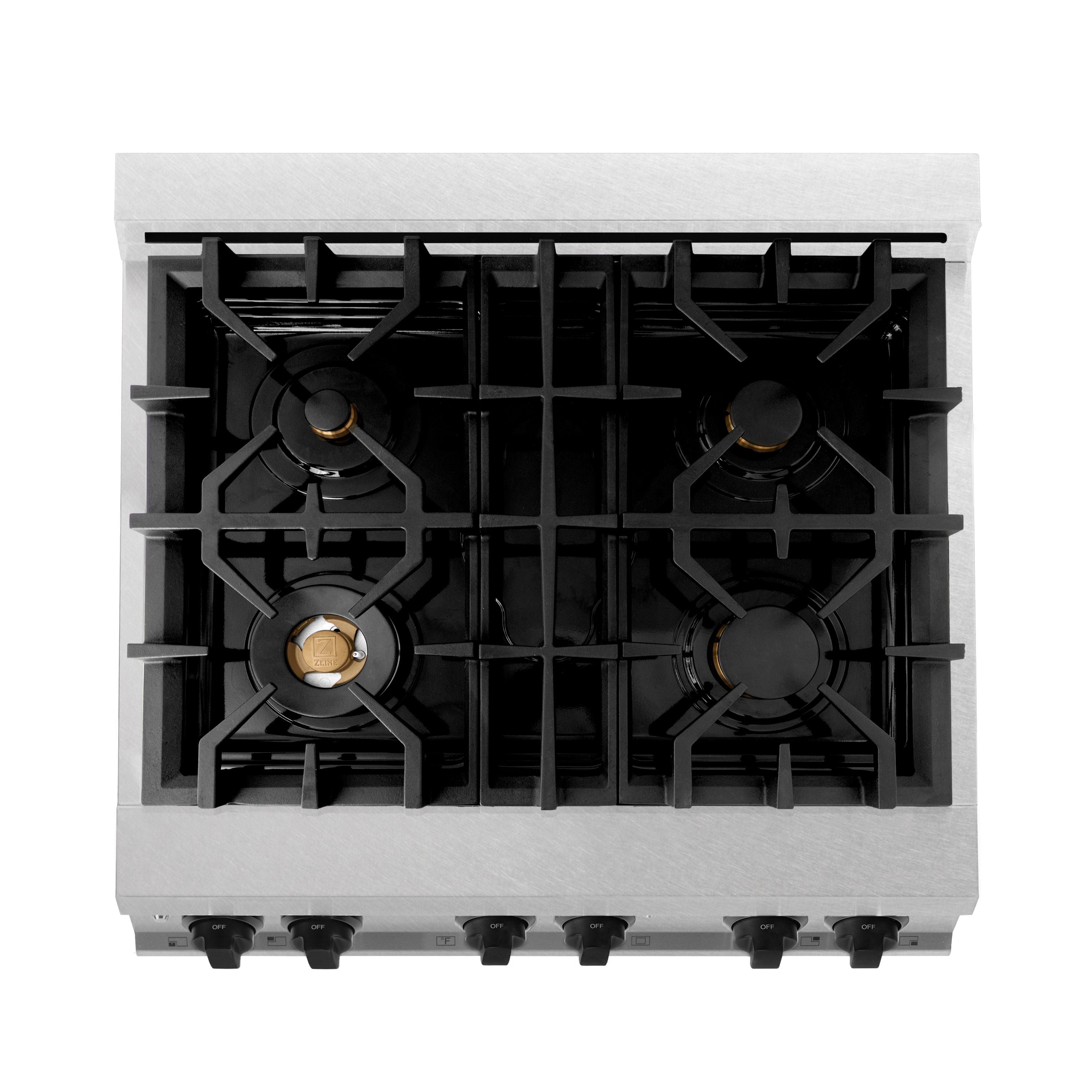 ZLINE Autograph Edition Legacy 30" Dual Fuel Range, 4.0 cu. ft. Electric Convection Oven, 4-Burner Gas Cooktop, Satin Stainless Steel with Matte Black Accents (RASZ-SN-30-MB)
