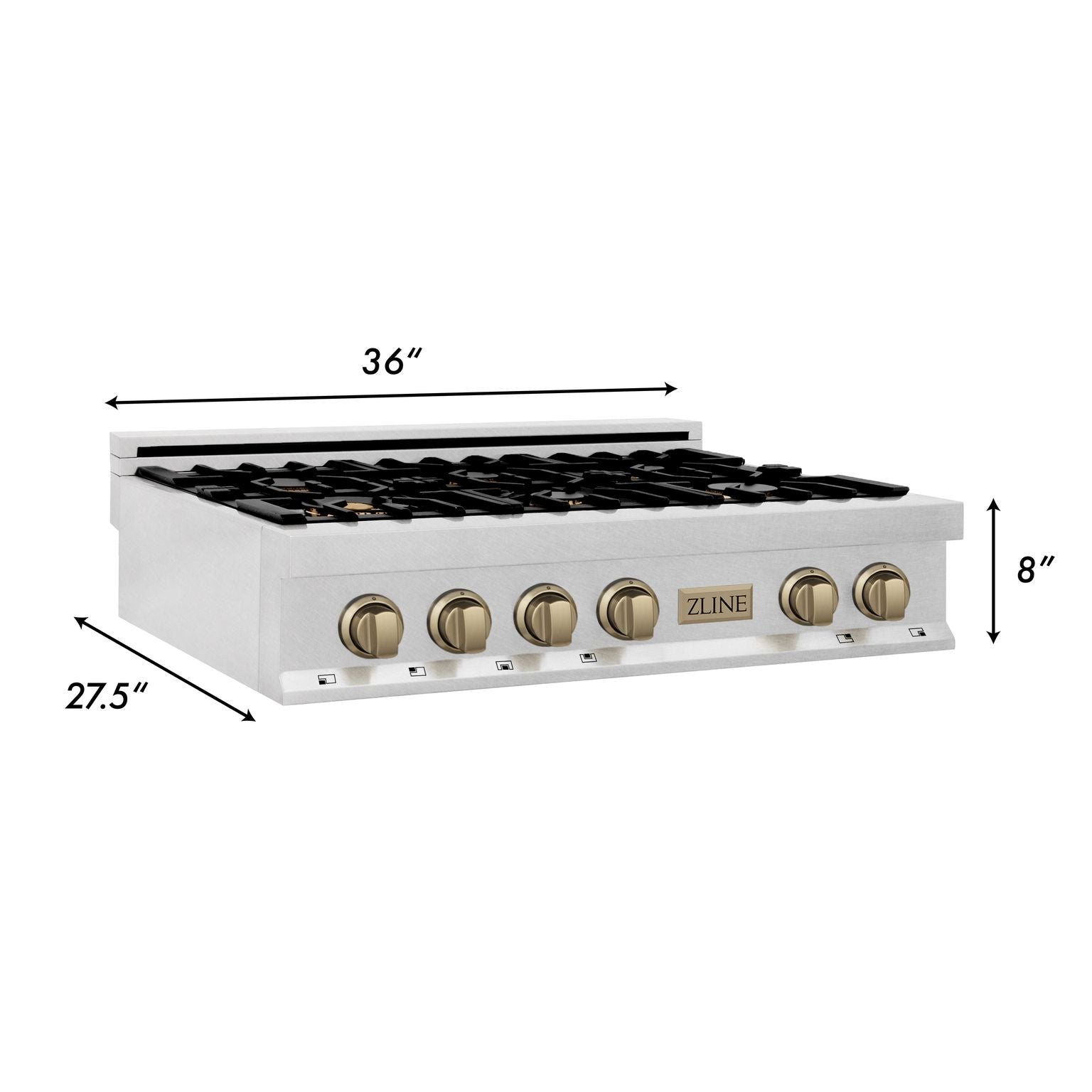 ZLINE Autograph 36" Legacy Gas Rangetop with 6 Burners and Porcelain Cooktop in Satin Stainless Steel with Champagne Bronze Accents, RTSZ-36-CB