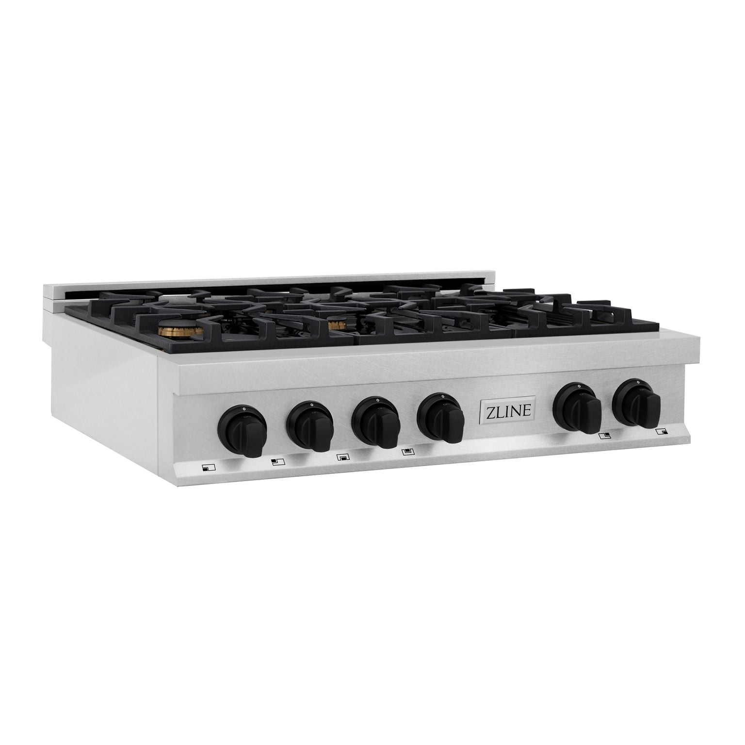 ZLINE Autograph 36" Legacy Gas Rangetop with 6 Burners and Porcelain Cooktop in Satin Stainless Steel with Matte Black Accents, RTSZ-36-MB
