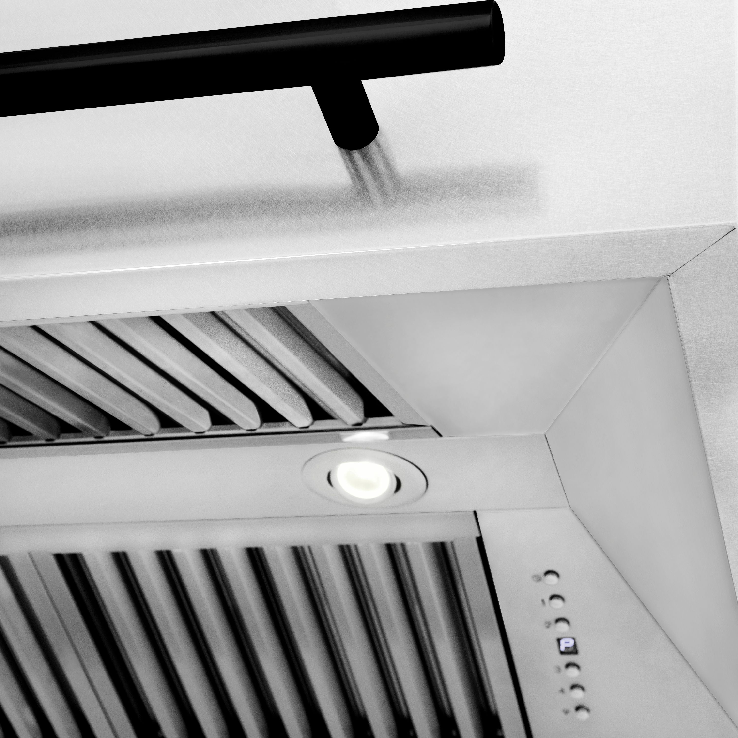 ZLINE 36 in Wall Mount Range Hood Satin Stainless Steel White Matte Shell 700 CFM Matte Black Handle (8654SNZ-WM36-MB)