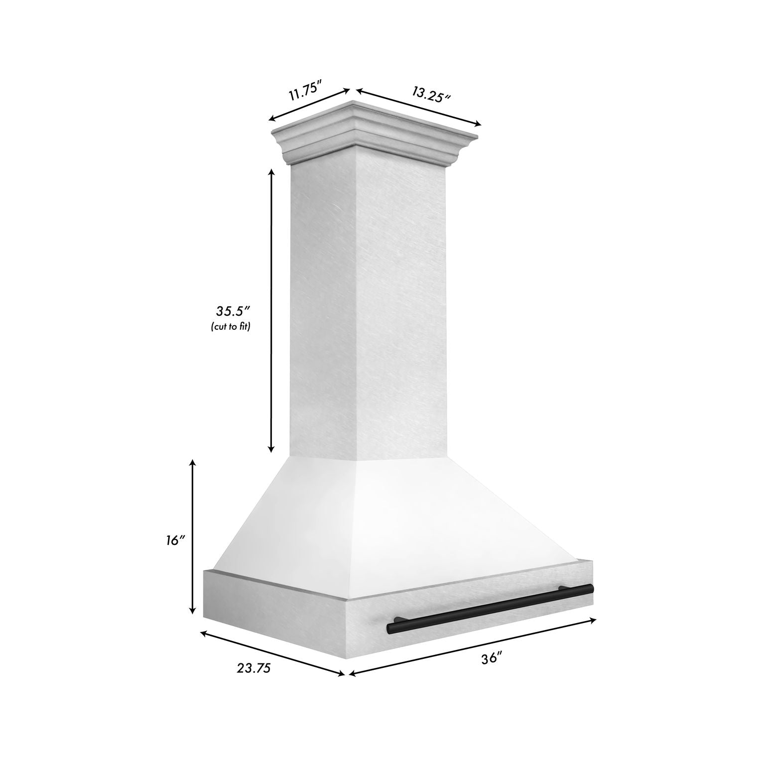 ZLINE 36 in Wall Mount Range Hood Satin Stainless Steel White Matte Shell 700 CFM Matte Black Handle (8654SNZ-WM36-MB)