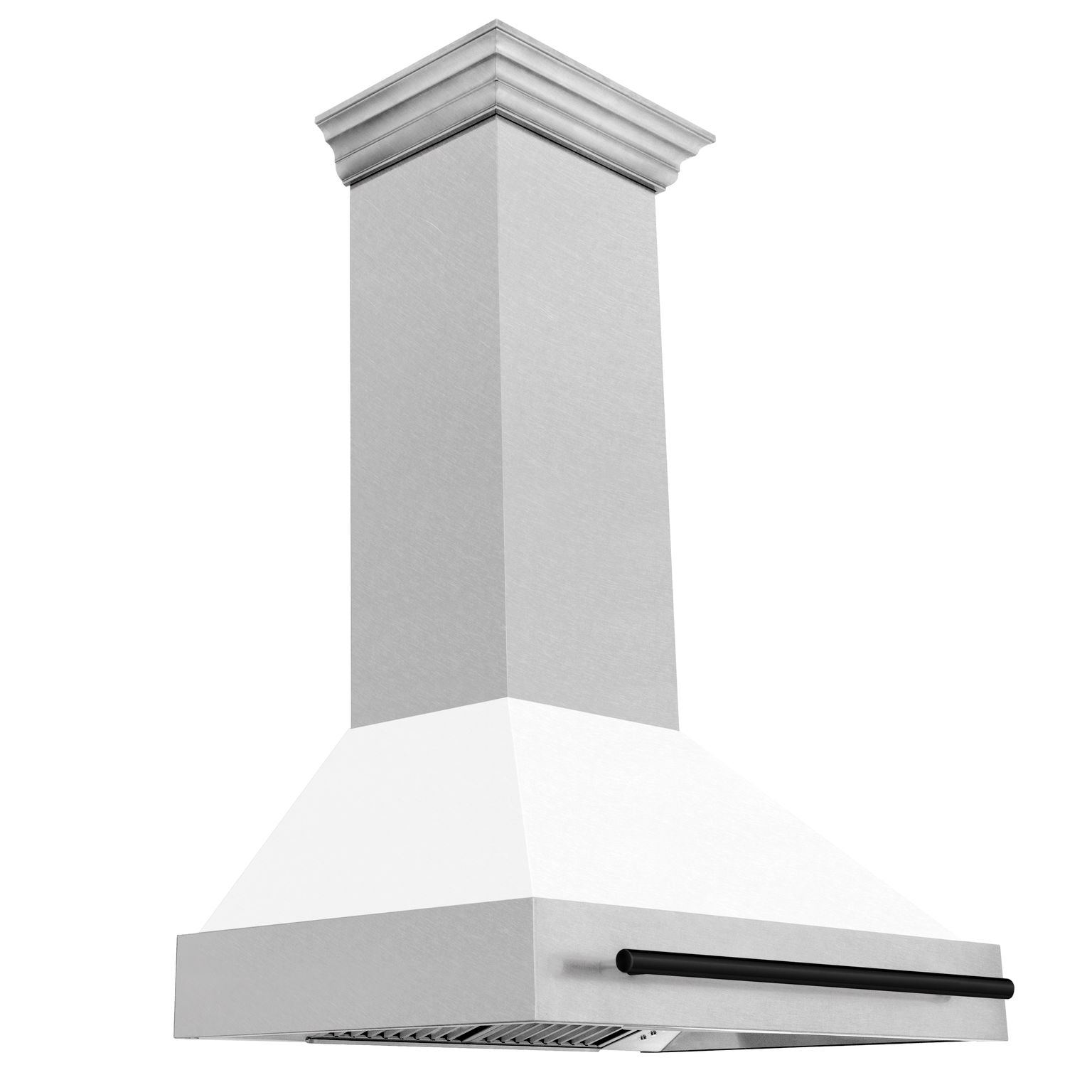 ZLINE 36 in Wall Mount Range Hood Satin Stainless Steel White Matte Shell 700 CFM Matte Black Handle (8654SNZ-WM36-MB)