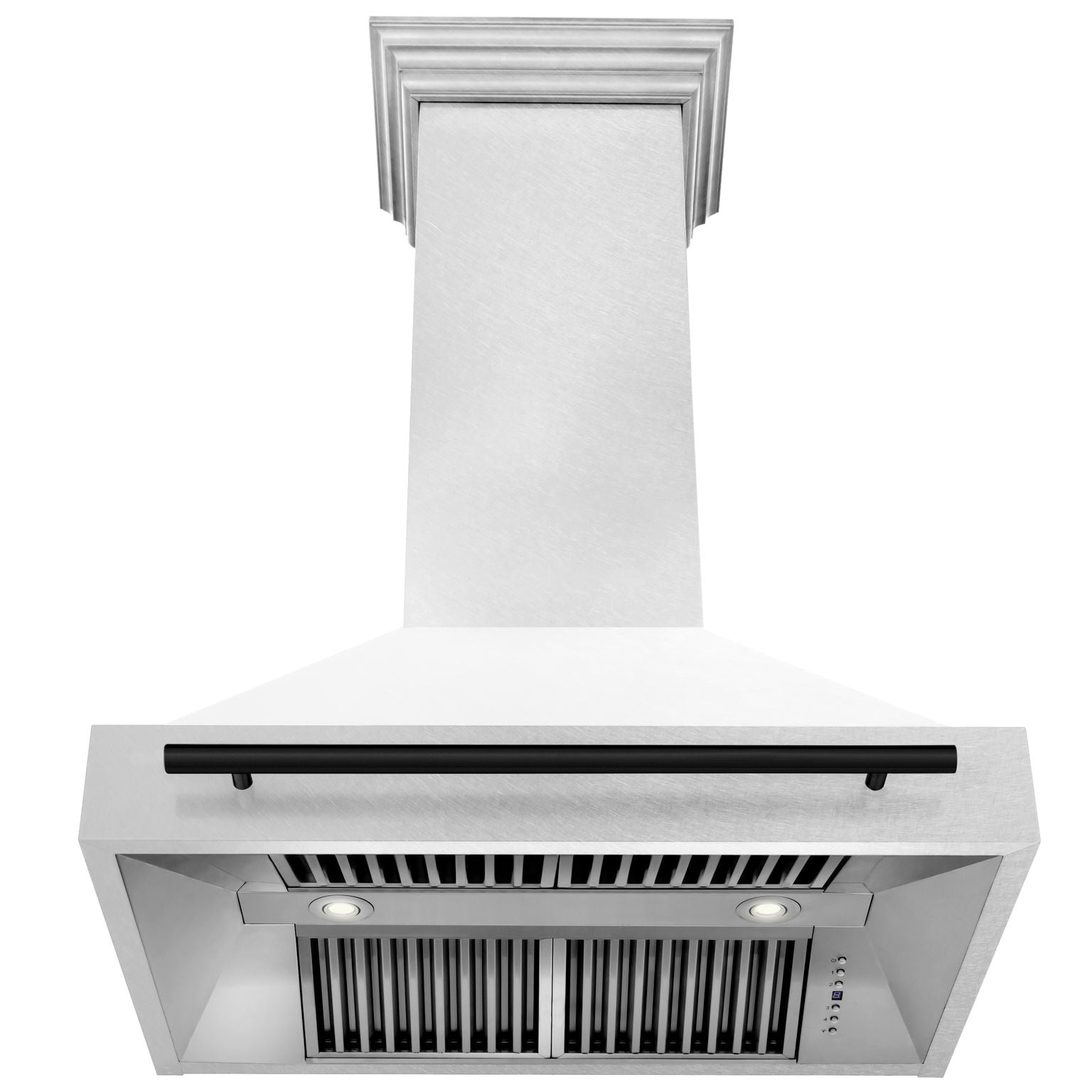 ZLINE 36 in Wall Mount Range Hood Satin Stainless Steel White Matte Shell 700 CFM Matte Black Handle (8654SNZ-WM36-MB)