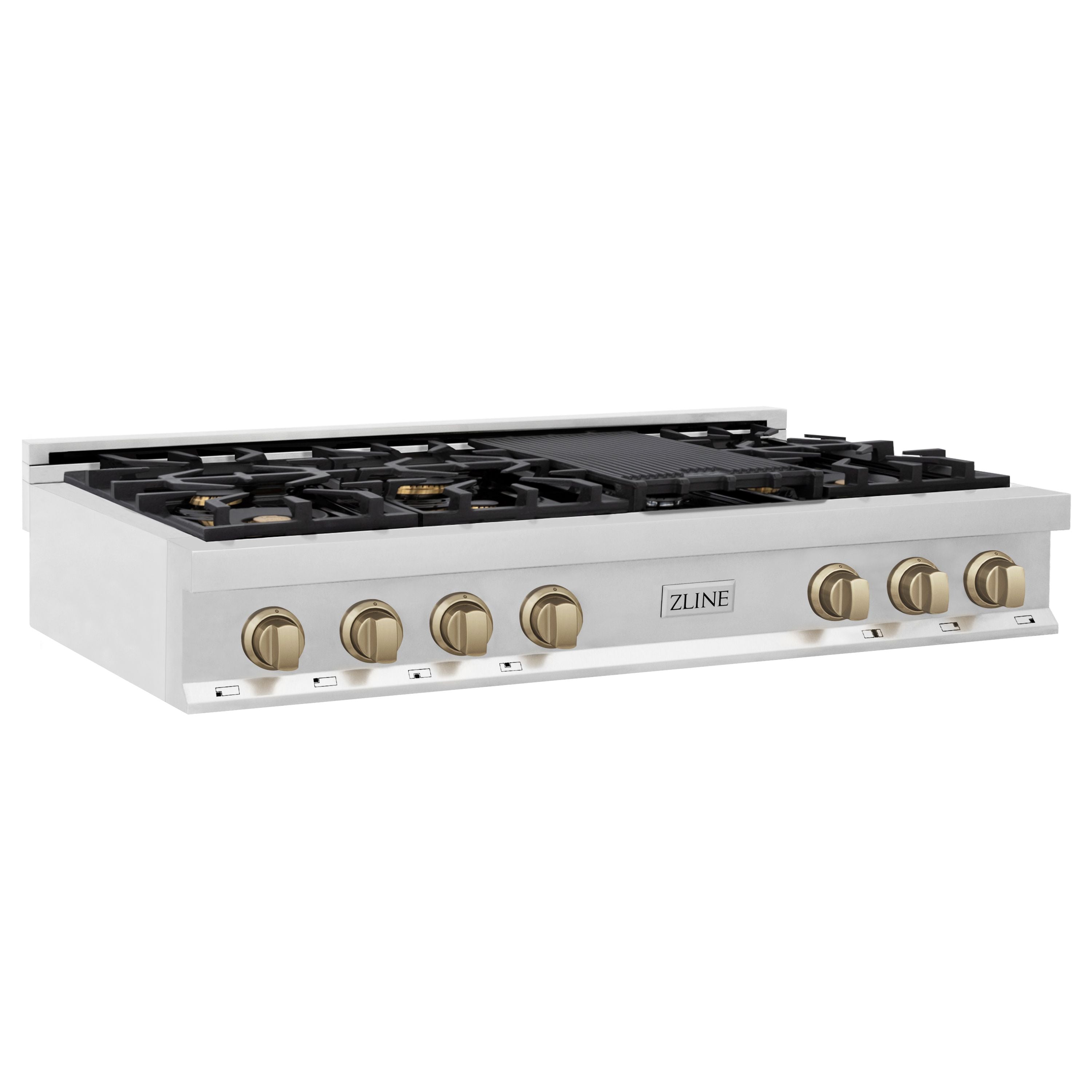ZLINE Bronze Package - 48" Rangetop, Range Hood, Dishwasher, Refrigerator with Water & Ice Dispenser, Microwave Oven, Wall Oven