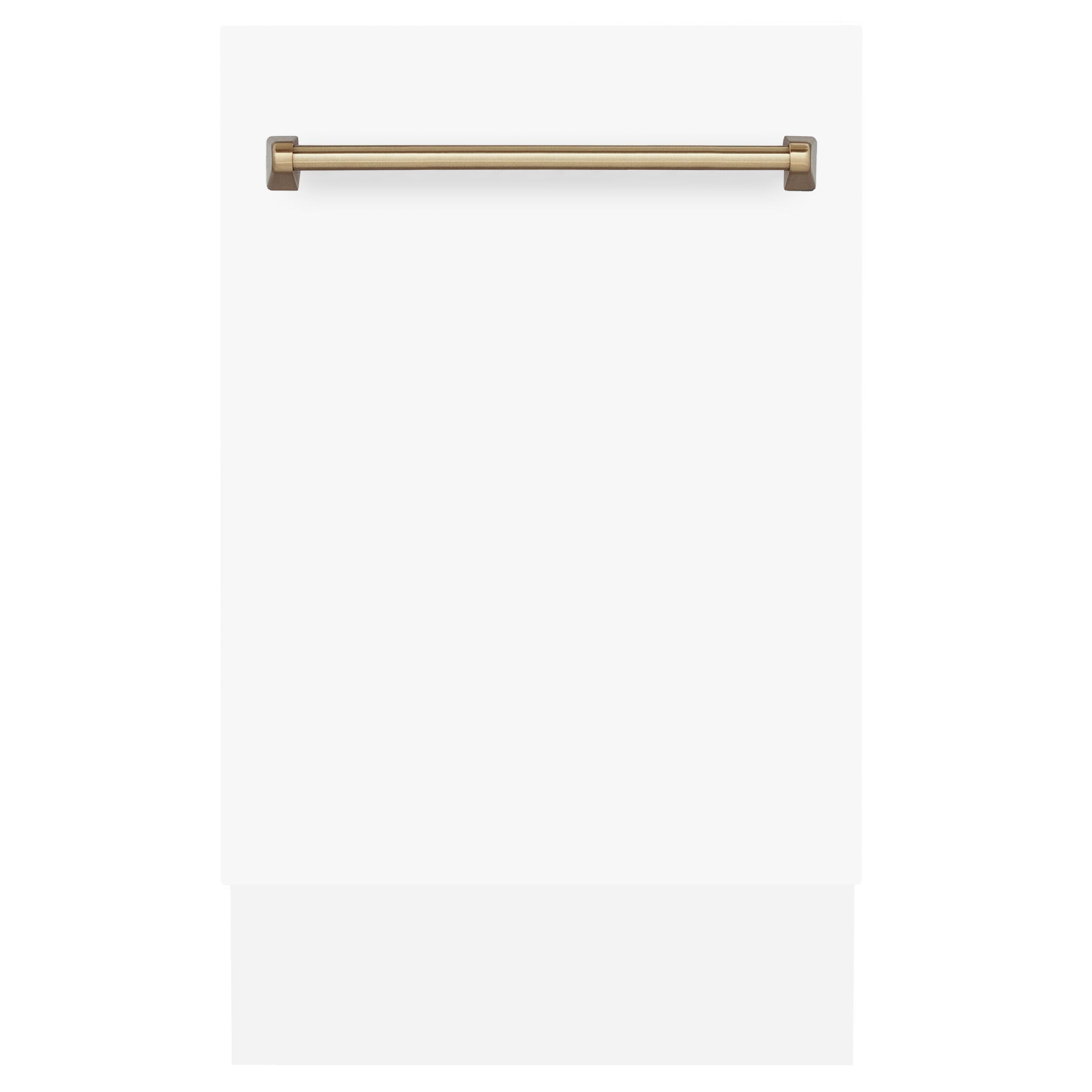 ZLINE Autograph Series 18 In. Dishwasher in White Matte with Champagne Bronze Handle, DWVZ-WM-18-CB
