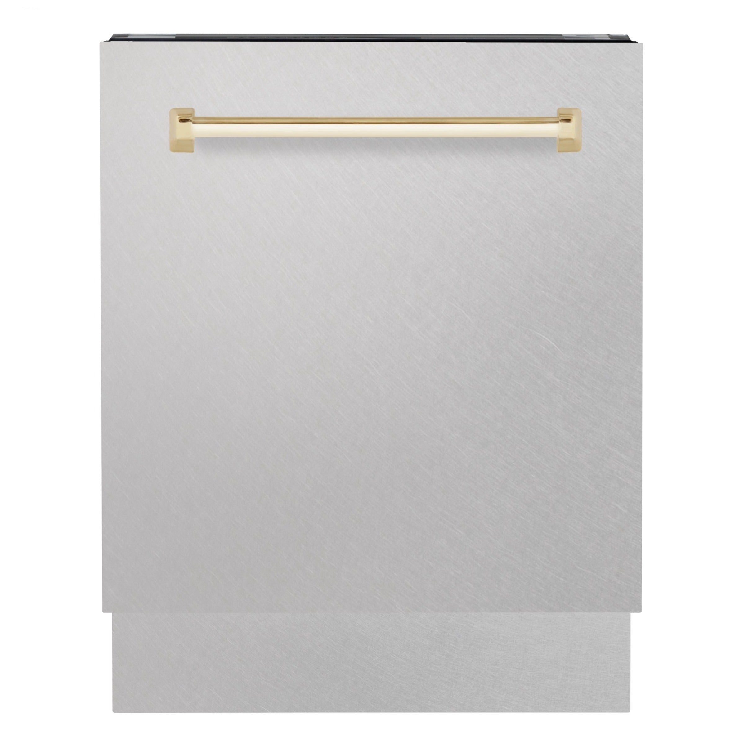 ZLINE Autograph Tallac Series 24-Inch Built-In Tall Tub Dishwasher with 3rd Rack, Top Controls, Satin Stainless Steel Panel, Polished Gold Handle, 51 dBA, DWVZ-SN-24-G