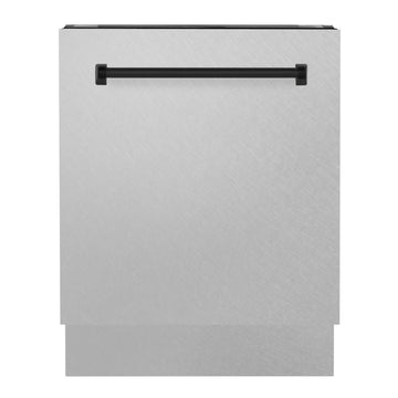 ZLINE Autograph Tallac Series 24-Inch Built-In Dishwasher with 3rd Rack, Top Controls, Satin Stainless Steel Panel, Matte Black Handle, 51 dBA, DWVZ-SN-24-MB