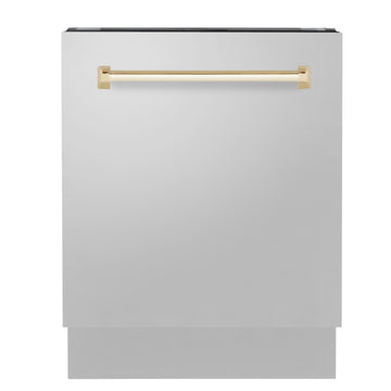 ZLINE Autograph Series 24-Inch Tall Built-In Dishwasher, Stainless Steel, Gold Handle, Model DWVZ-304-24-G