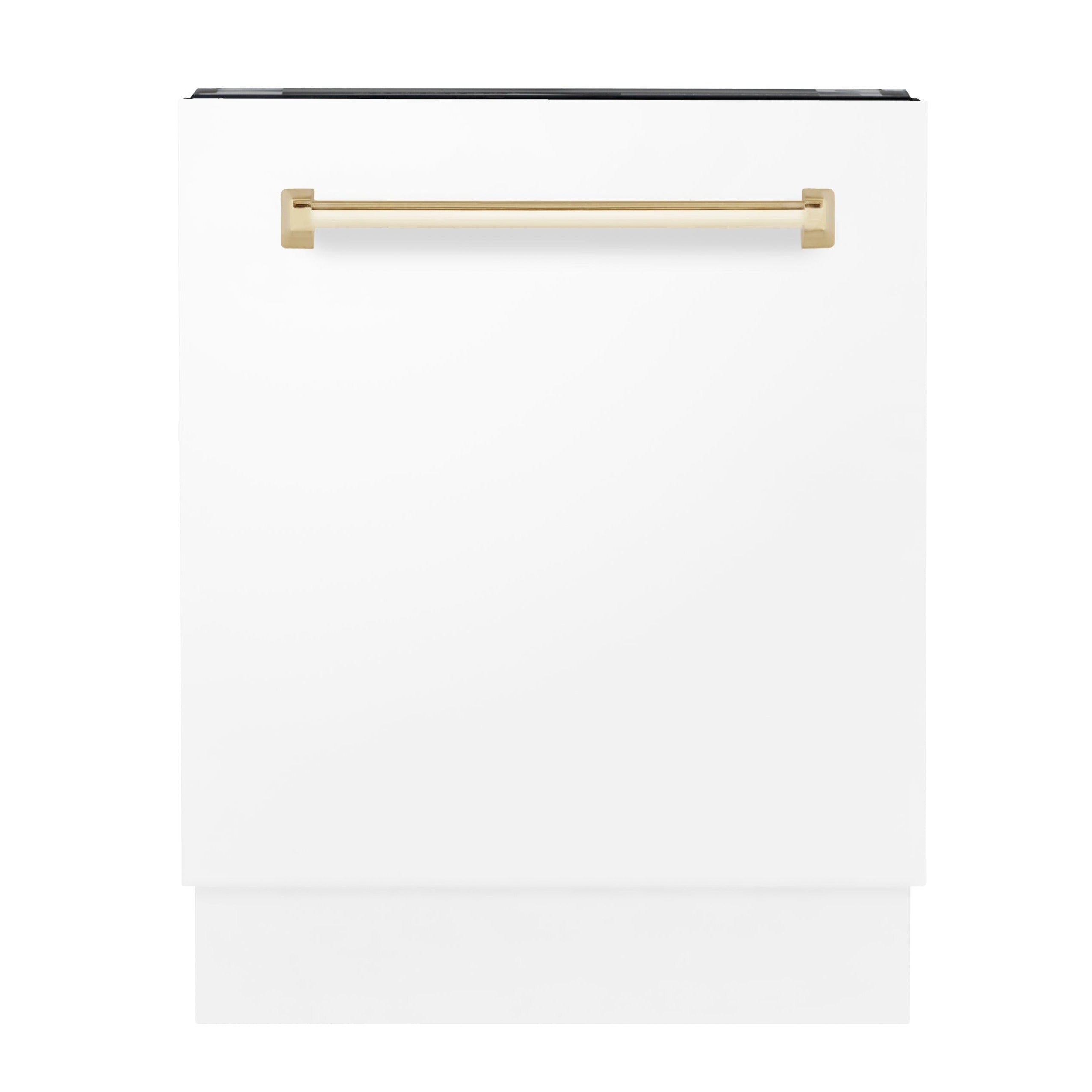 ZLINE Autograph Series 24" Tall Built-In Dishwasher, White Matte Finish, Gold Handle, Model DWVZ-WM-24-G