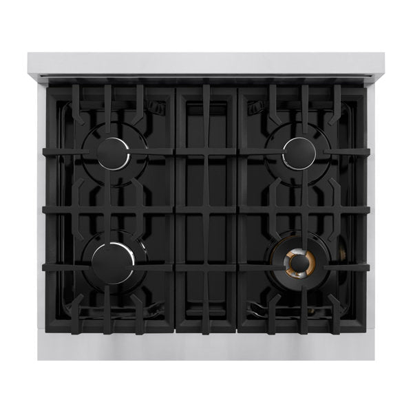 ZLINE 30 in. Gas Range 4.2 cu. ft. 4 Burners Stainless Steel with Black Matte Door, MODEL CGR-BLM-30