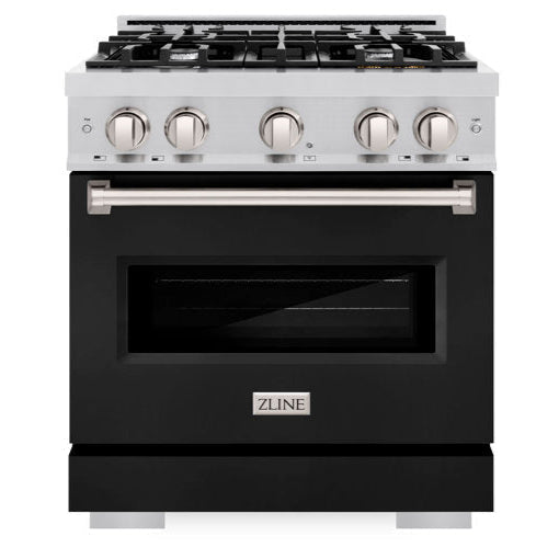 ZLINE 30 in. Gas Range 4.2 cu. ft. 4 Burners Stainless Steel with Black Matte Door, MODEL CGR-BLM-30