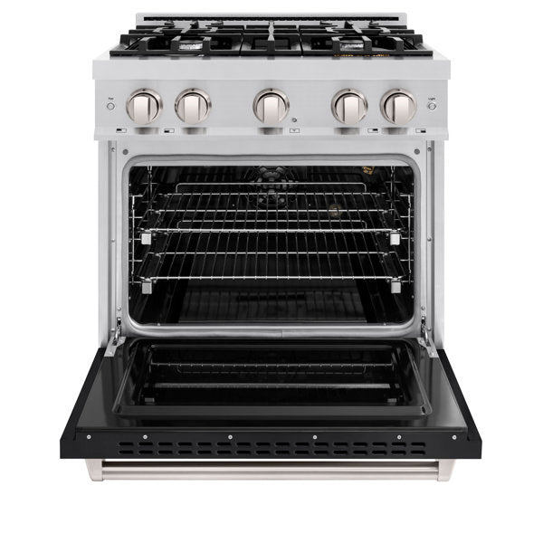 ZLINE 30 in. Gas Range 4.2 cu. ft. 4 Burners Stainless Steel with Black Matte Door, MODEL CGR-BLM-30