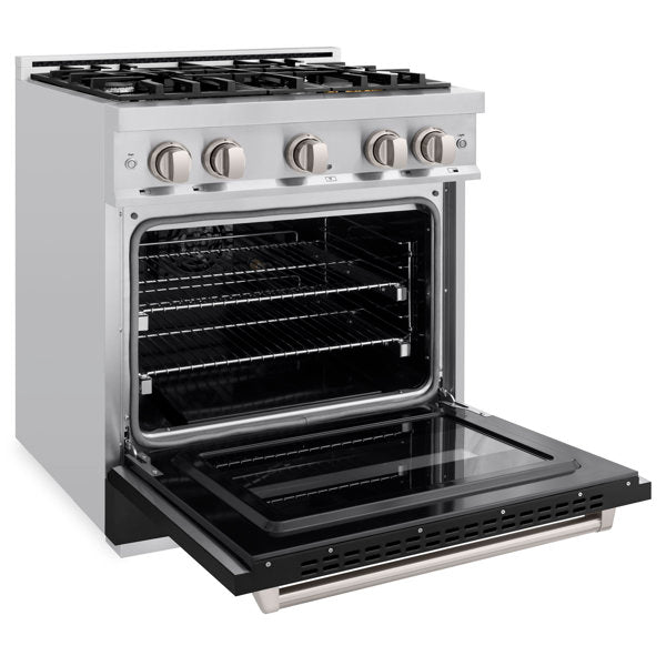 ZLINE 30 in. Gas Range 4.2 cu. ft. 4 Burners Stainless Steel with Black Matte Door, MODEL CGR-BLM-30