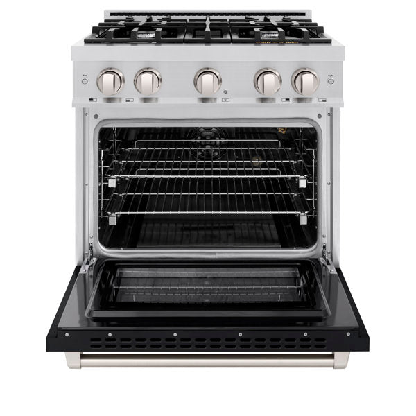 ZLINE 30-Inch Select Gas Range, 4 Burners, 4.2 cu. ft. Convection Oven, Stainless Steel with Black Matte Door (HGR-BLM-30)