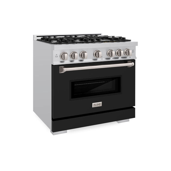 ZLINE 36 in. Classic Dual Fuel Range with 6 Gas Burners and 5.2 cu. ft. Electric Convection Oven in Stainless Steel with Black Matte Door (CDR-BLM-36)